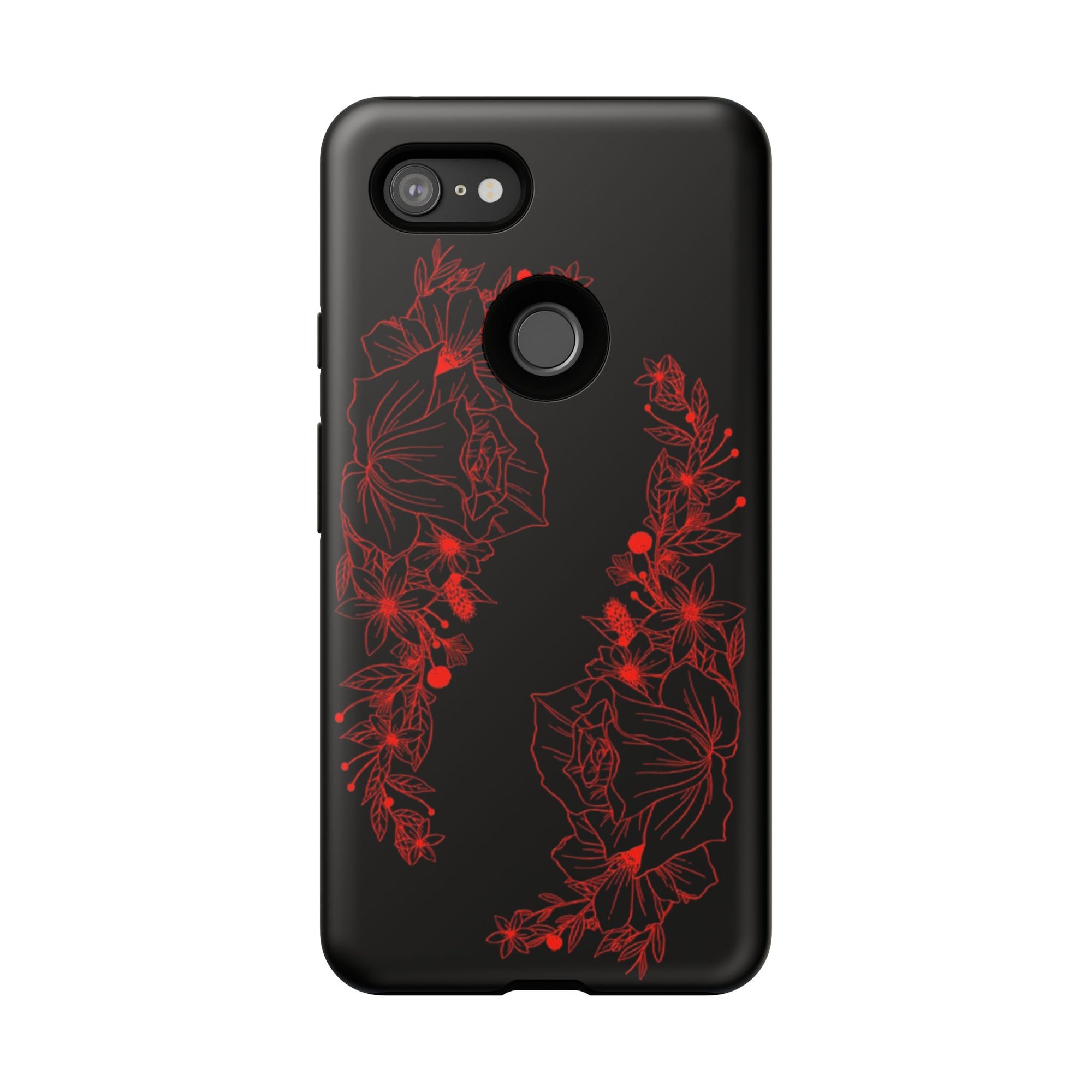 Stylish Floral Phone Case, Tough Phone Cover, Floral Design Case, Gift for Her, Black Phone Accessories