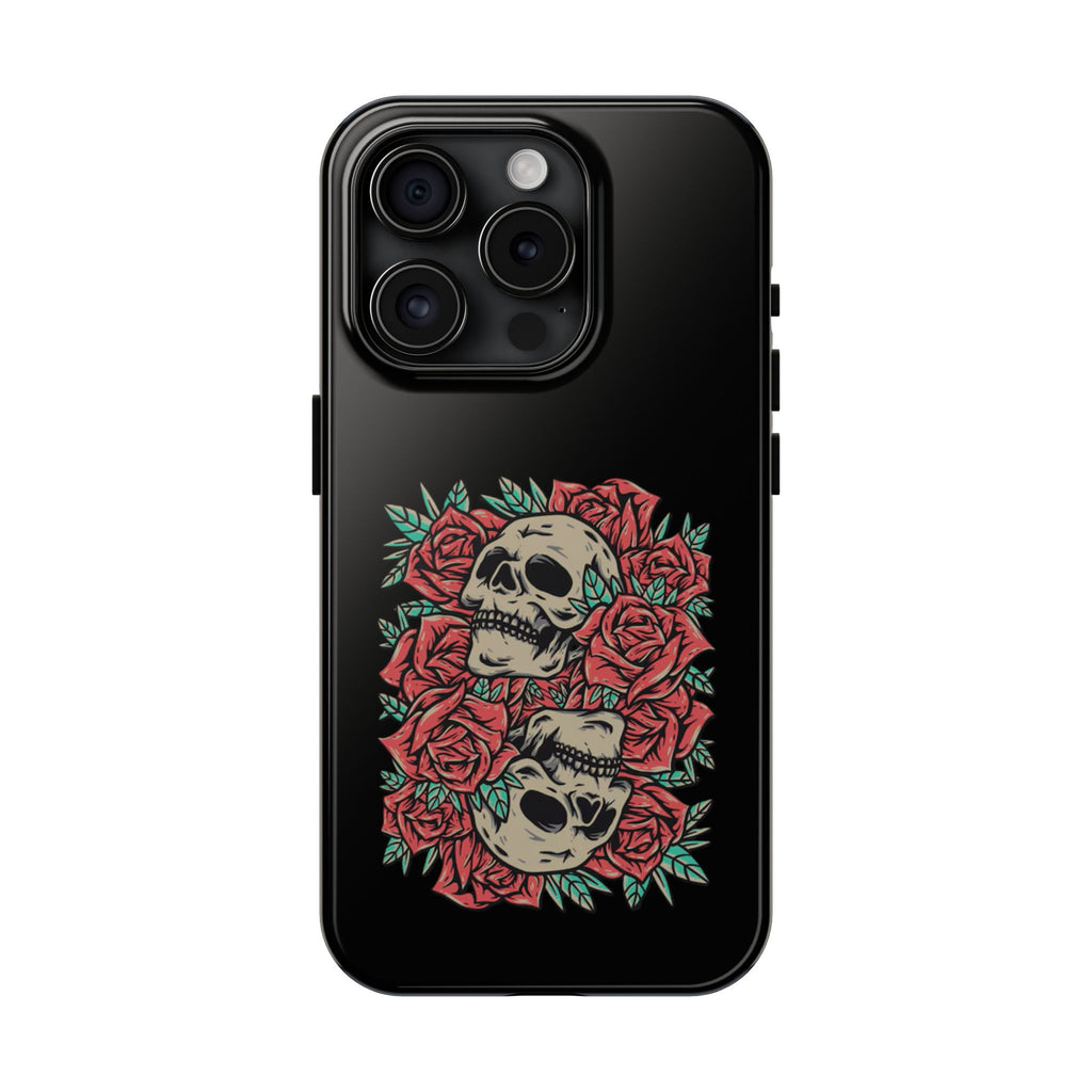 Stylish Skull & Roses Phone Case, Tough Phone Cover, Floral Skull Design, Unique Gift for her, Gothic Aesthetic Accessories