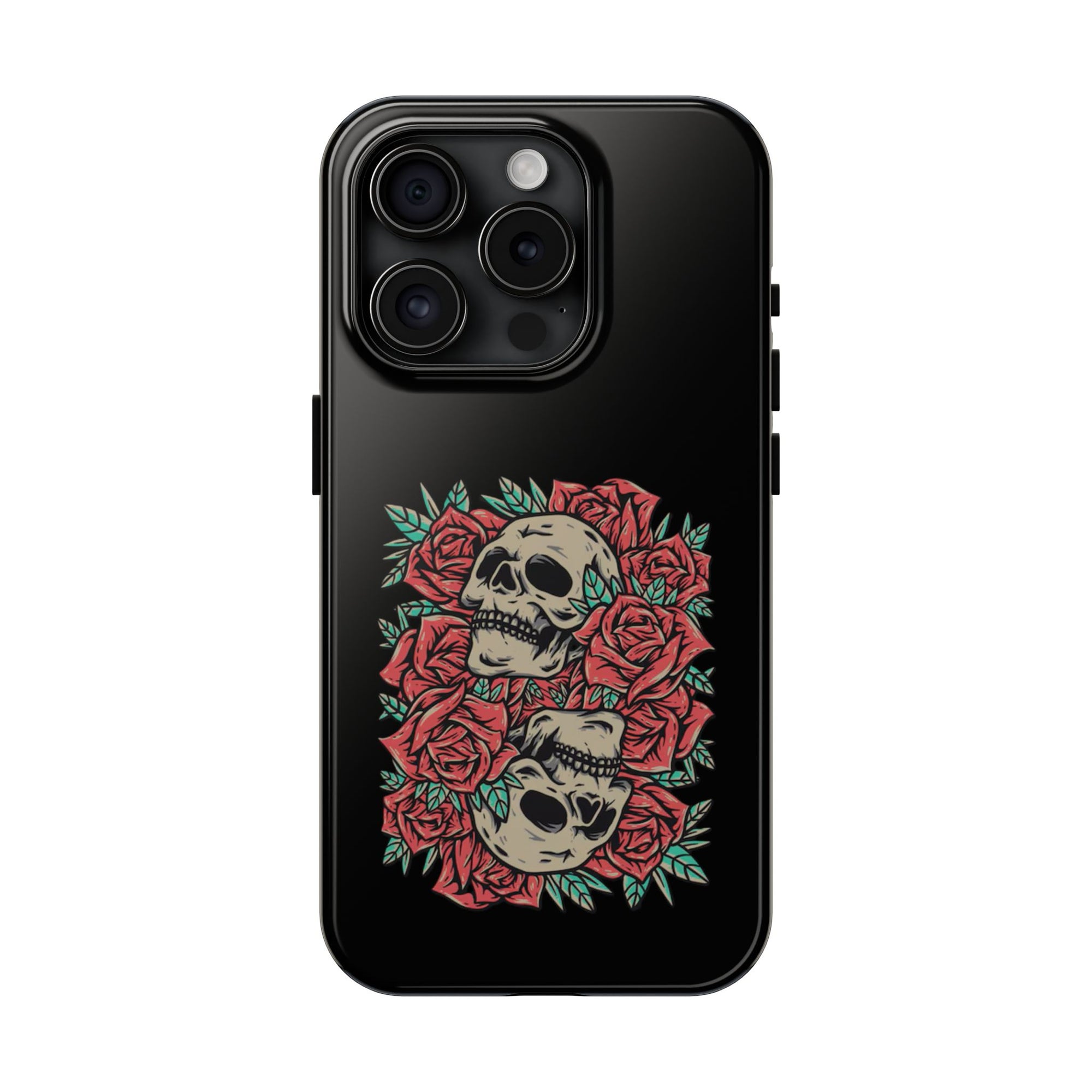 Stylish Skull & Roses Phone Case, Tough Phone Cover, Floral Skull Design, Unique Gift for her, Gothic Aesthetic Accessories
