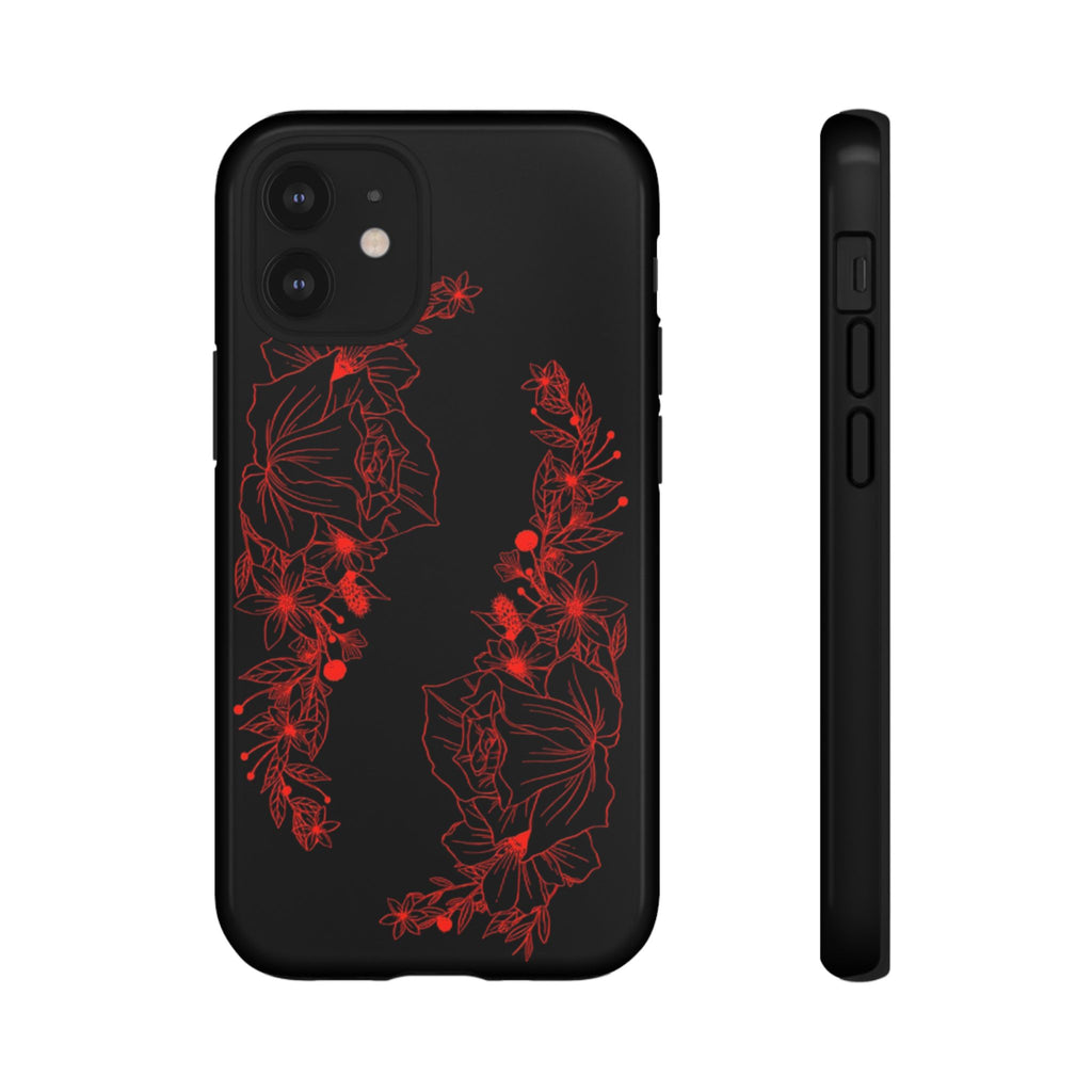 Stylish Floral Phone Case, Tough Phone Cover, Floral Design Case, Gift for Her, Black Phone Accessories