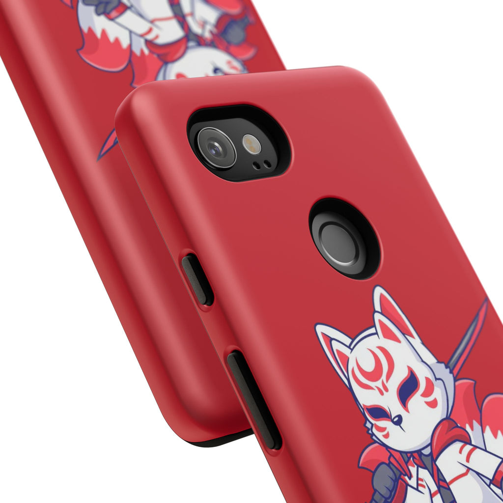 Anime-Inspired Tough Phone Case, Kawaii Fox Design, Gift for Gamers, Cute Phone Accessories, Red Phone Cover, Cosplay Merchandise