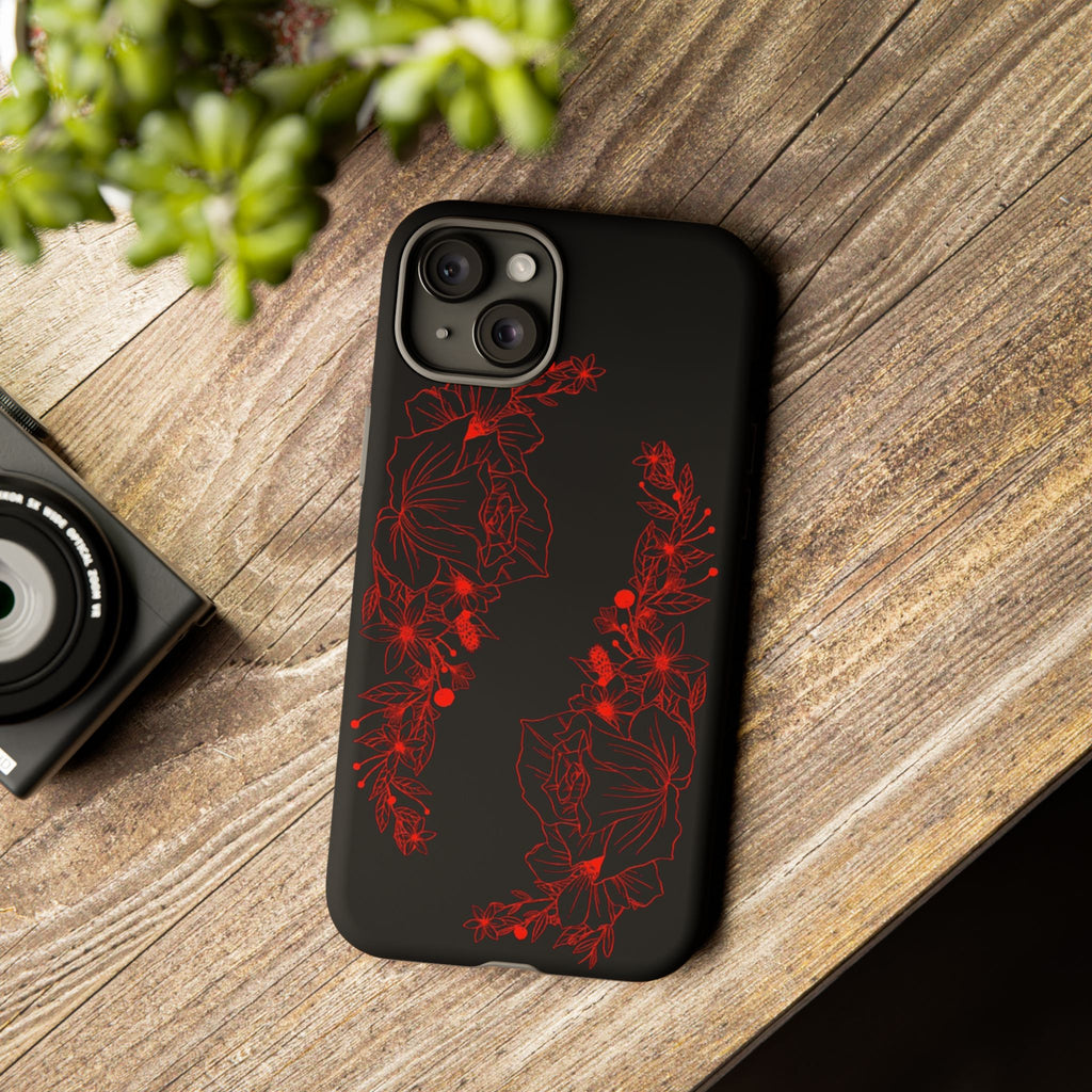 Stylish Floral Phone Case, Tough Phone Cover, Floral Design Case, Gift for Her, Black Phone Accessories