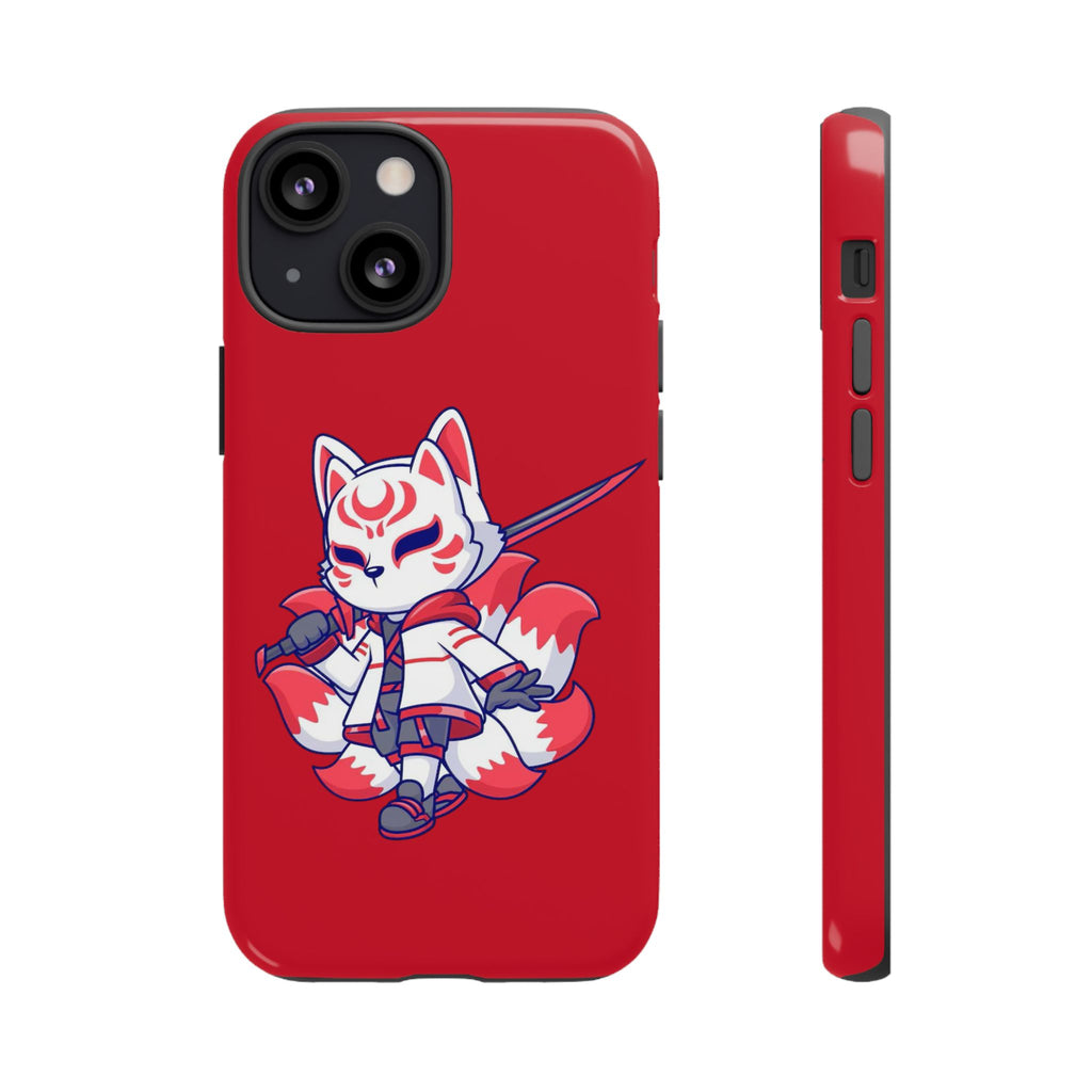 Anime-Inspired Tough Phone Case, Kawaii Fox Design, Gift for Gamers, Cute Phone Accessories, Red Phone Cover, Cosplay Merchandise