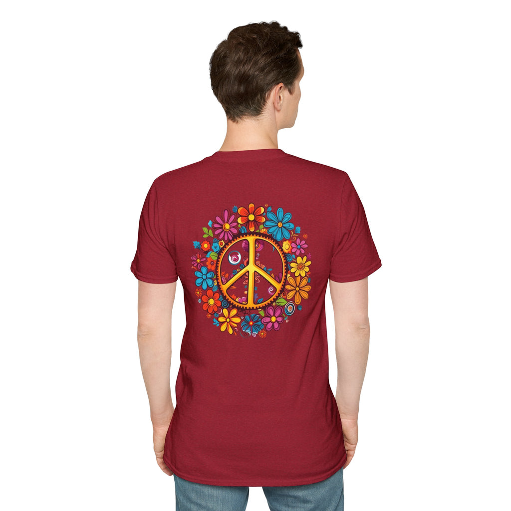Bohemian Floral T-Shirt, Hippie Shirt, Peace Sign Tee, Gift for Festival Lovers, Artistic Apparel, Unisex Graphic Tee