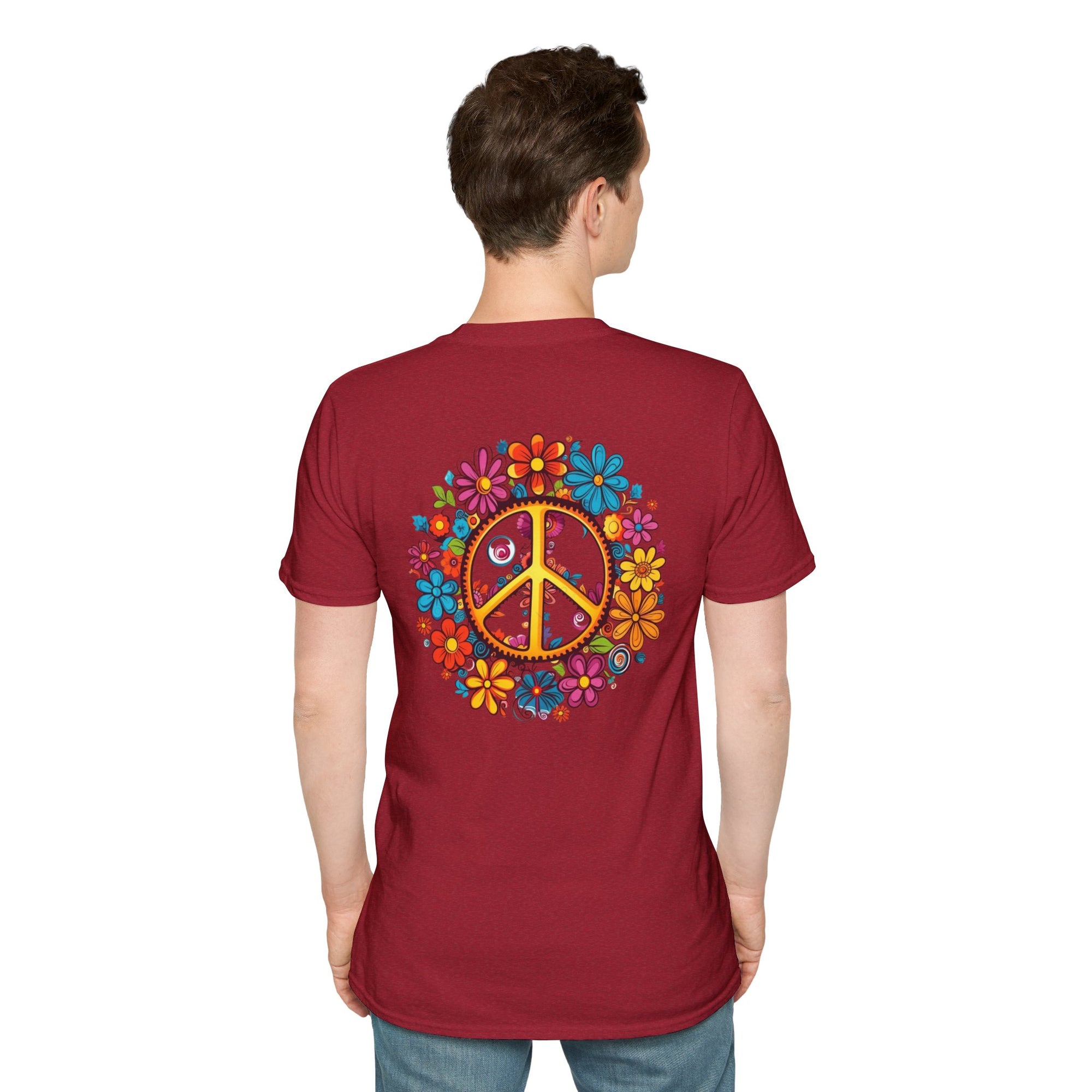 Bohemian Floral T-Shirt, Hippie Shirt, Peace Sign Tee, Gift for Festival Lovers, Artistic Apparel, Unisex Graphic Tee