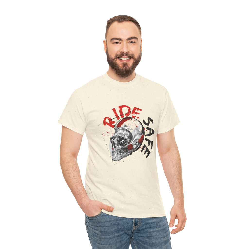 Skull Themed Ride Safe Tee, Unisex Heavy Cotton T-Shirt, Motorcycle Tee, Biker Apparel, Gift for Riders, Casual Wear