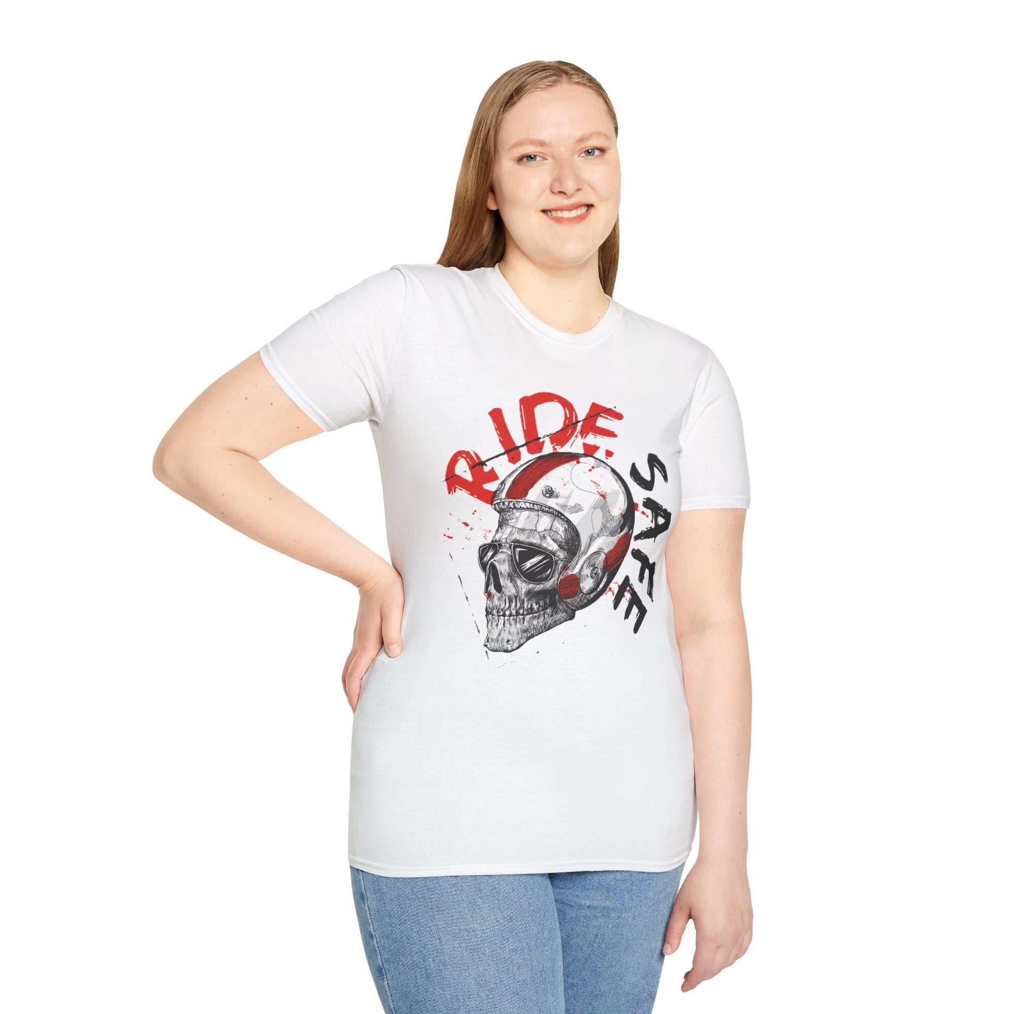Ride Safe Skull T-Shirt | Unisex Softstyle Tee for Bikers | Perfect for Motorcyclists, Casual Wear, Gifts, and Events