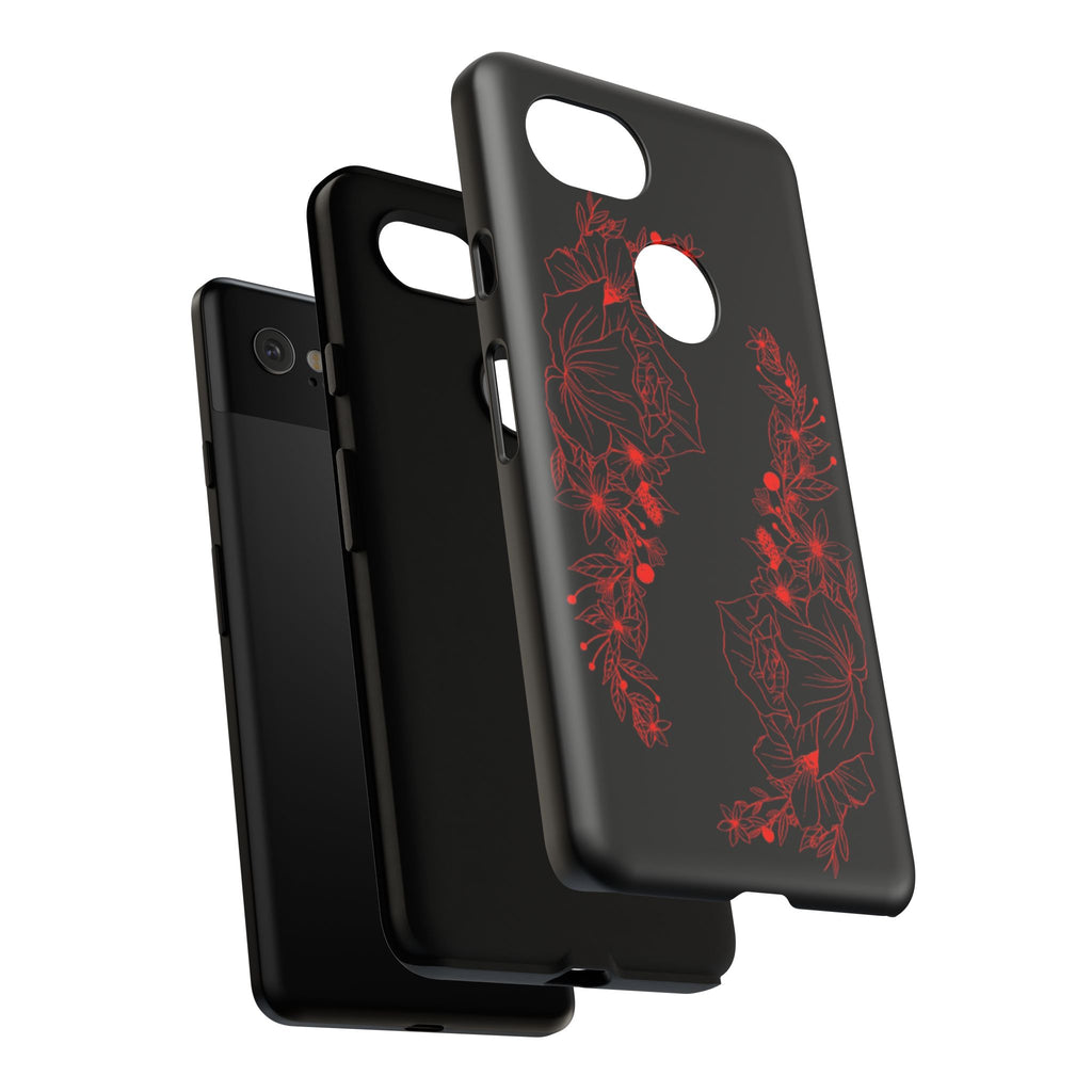 Stylish Floral Phone Case, Tough Phone Cover, Floral Design Case, Gift for Her, Black Phone Accessories