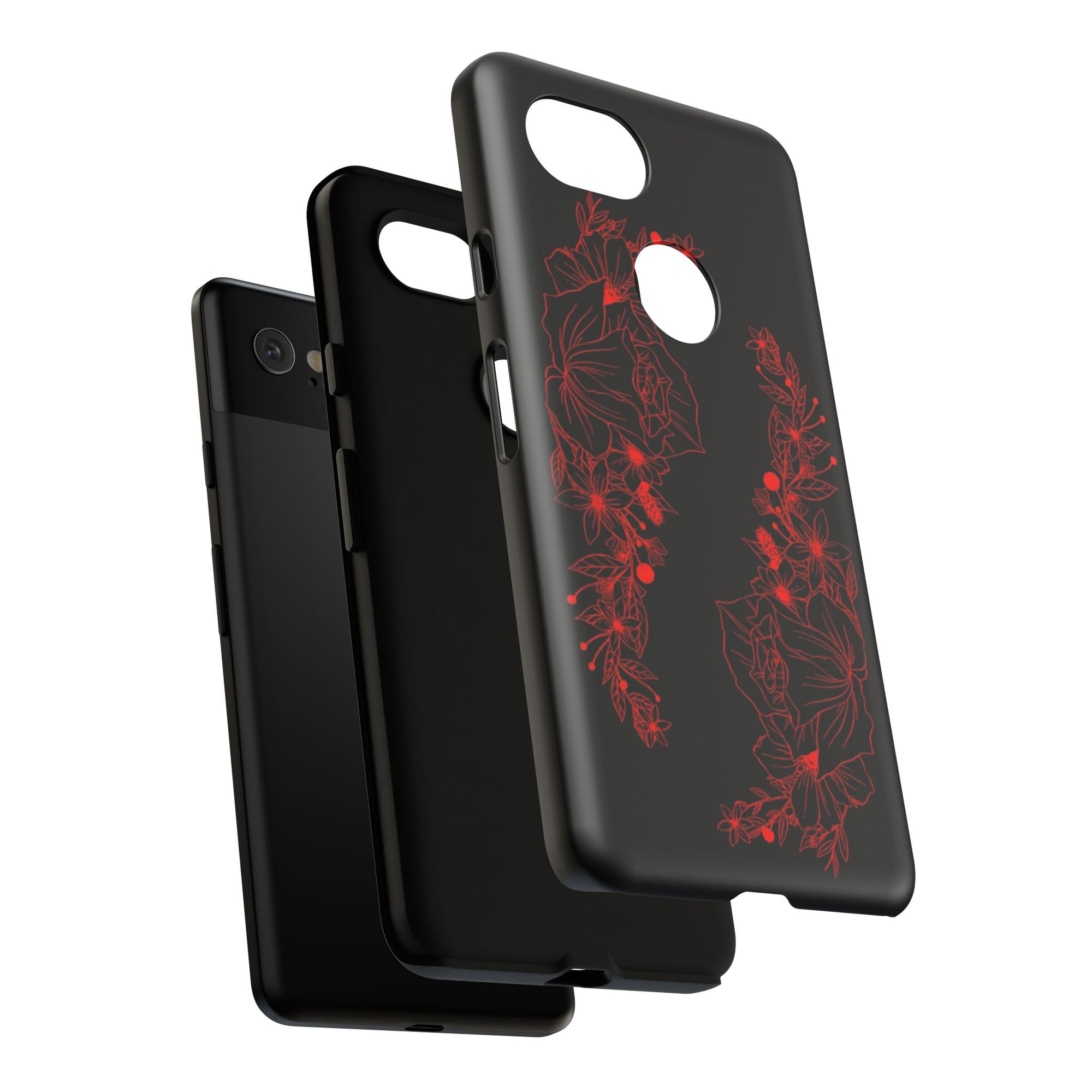 Stylish Floral Phone Case, Tough Phone Cover, Floral Design Case, Gift for Her, Black Phone Accessories