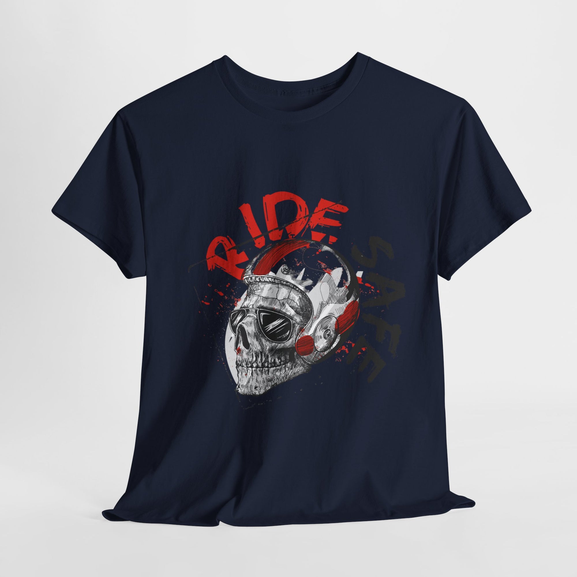 Skull Themed Ride Safe Tee, Unisex Heavy Cotton T-Shirt, Motorcycle Tee, Biker Apparel, Gift for Riders, Casual Wear