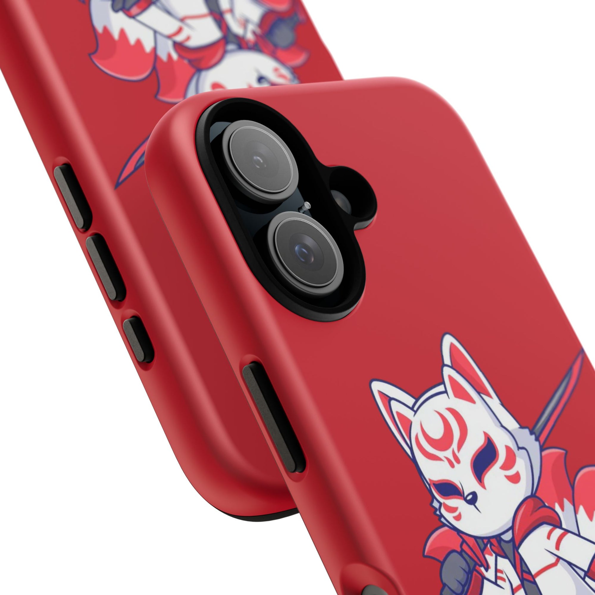 Anime-Inspired Tough Phone Case, Kawaii Fox Design, Gift for Gamers, Cute Phone Accessories, Red Phone Cover, Cosplay Merchandise
