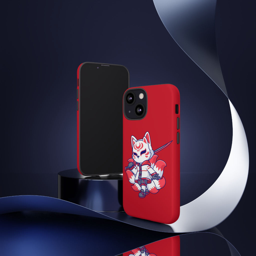 Anime-Inspired Tough Phone Case, Kawaii Fox Design, Gift for Gamers, Cute Phone Accessories, Red Phone Cover, Cosplay Merchandise