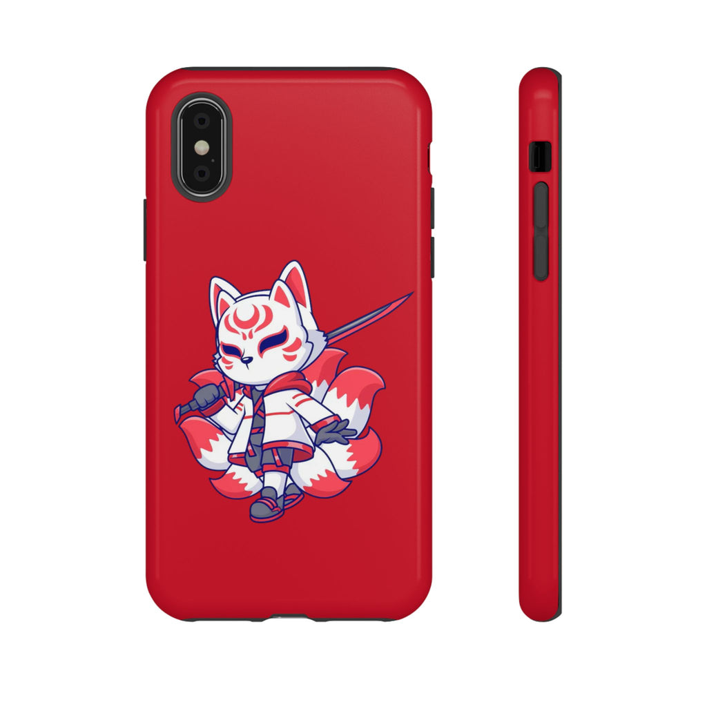 Anime-Inspired Tough Phone Case, Kawaii Fox Design, Gift for Gamers, Cute Phone Accessories, Red Phone Cover, Cosplay Merchandise