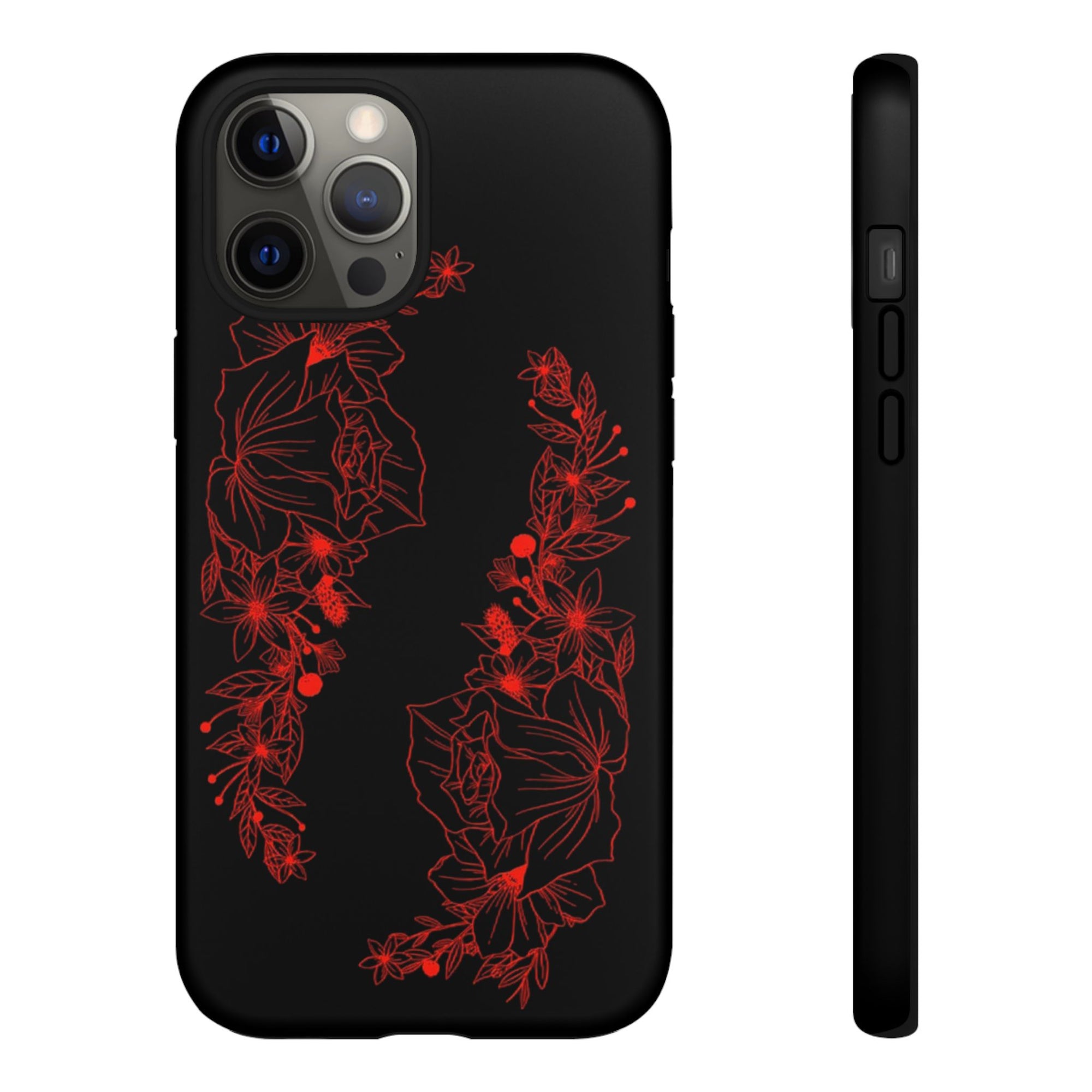 Stylish Floral Phone Case, Tough Phone Cover, Floral Design Case, Gift for Her, Black Phone Accessories