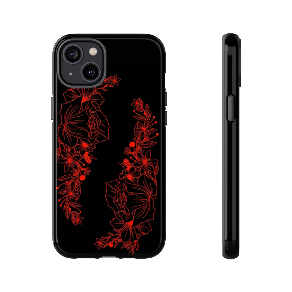 Stylish Floral Phone Case, Tough Phone Cover, Floral Design Case, Gift for Her, Black Phone Accessories