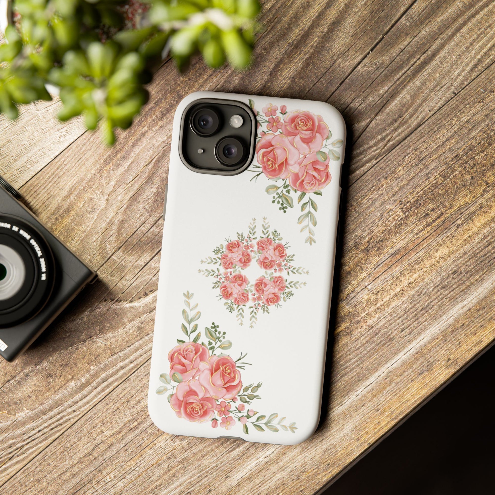Floral Phone Case, Tough iPhone Case, Rose Design Case, Gift for Her, Floral Phone Cover