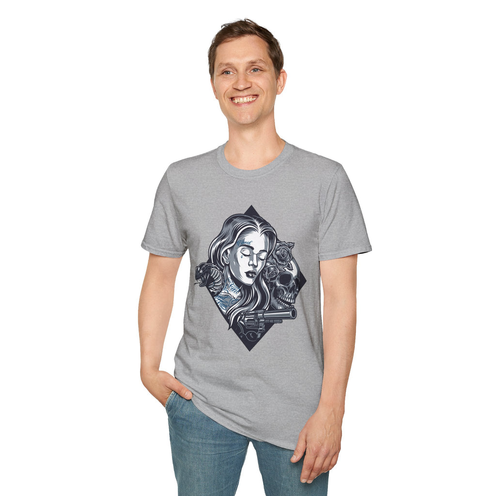Edgy Graphic Tee, Unisex T-Shirt with Skull and Rose Design, Stylish Casual Wear, Perfect for Gift Giving, Comfortable Everyday Attire