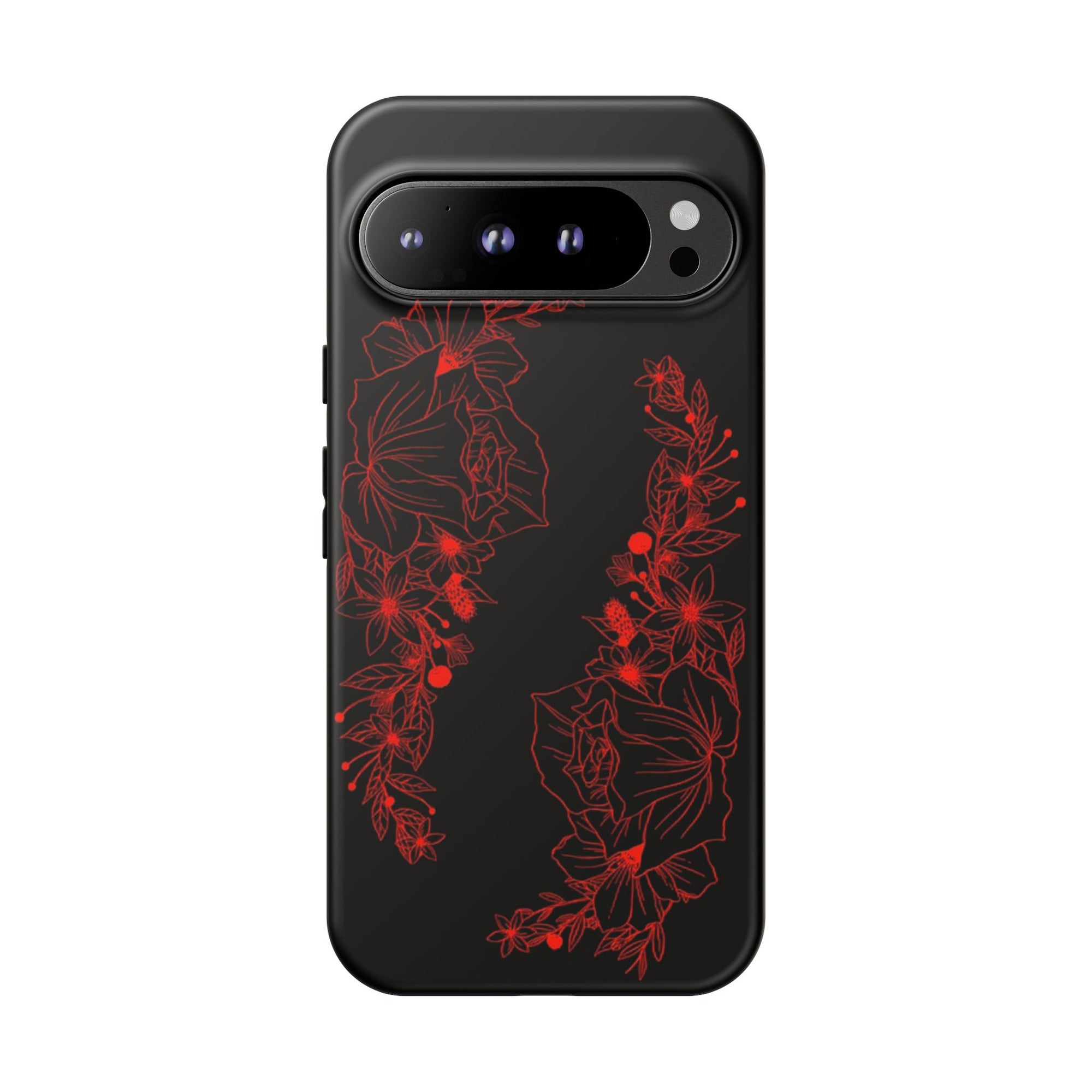 Stylish Floral Phone Case, Tough Phone Cover, Floral Design Case, Gift for Her, Black Phone Accessories