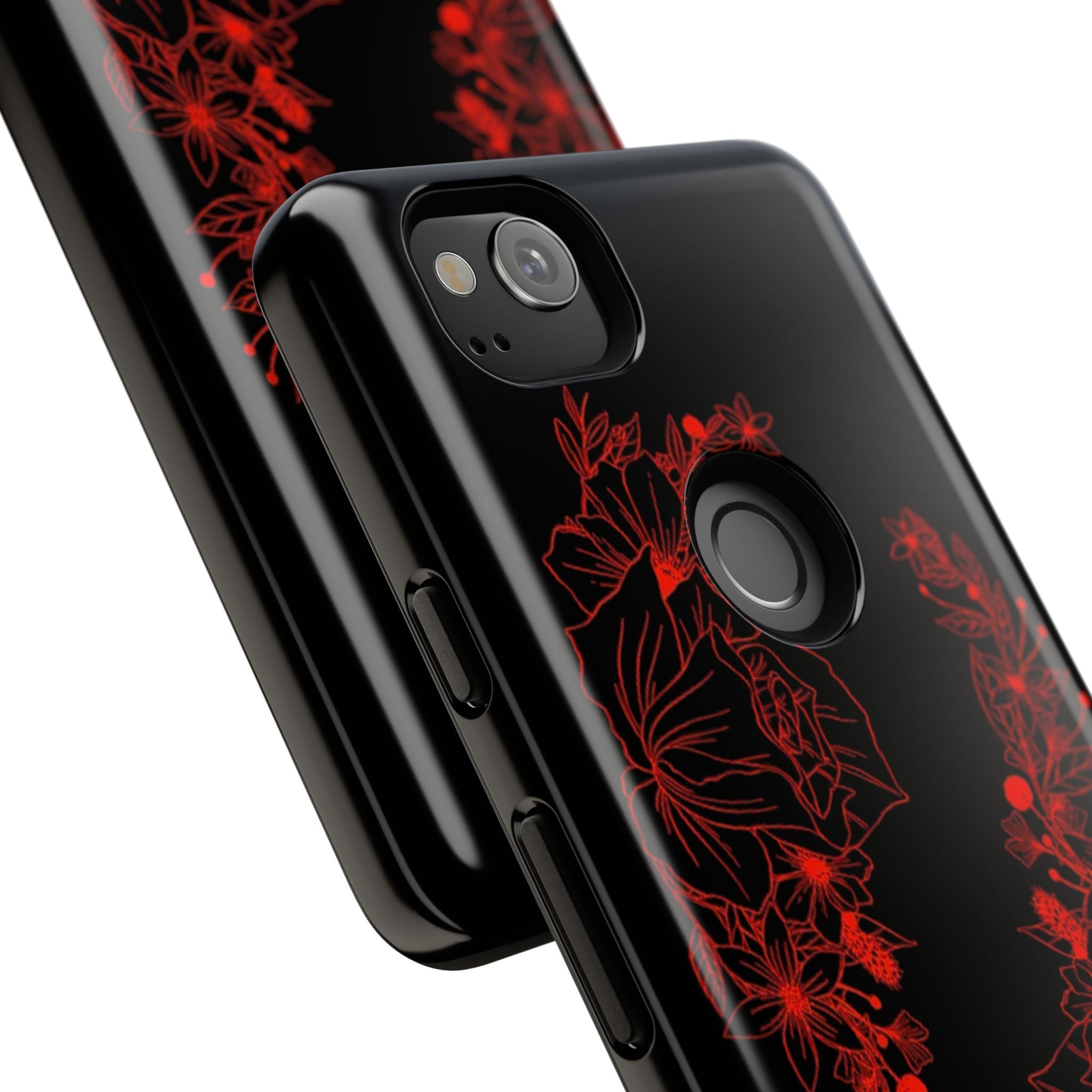 Stylish Floral Phone Case, Tough Phone Cover, Floral Design Case, Gift for Her, Black Phone Accessories
