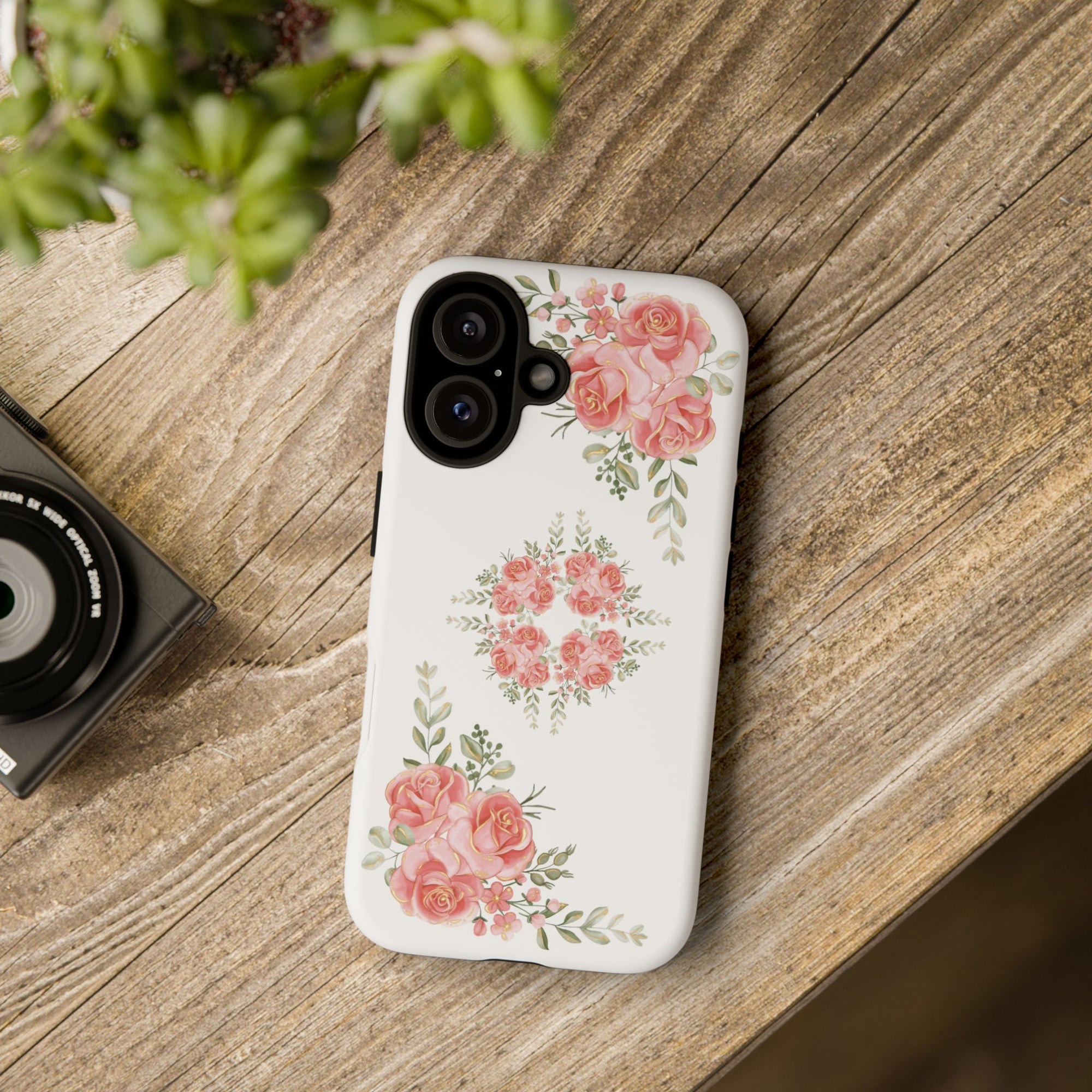 Floral Phone Case, Tough iPhone Case, Rose Design Case, Gift for Her, Floral Phone Cover
