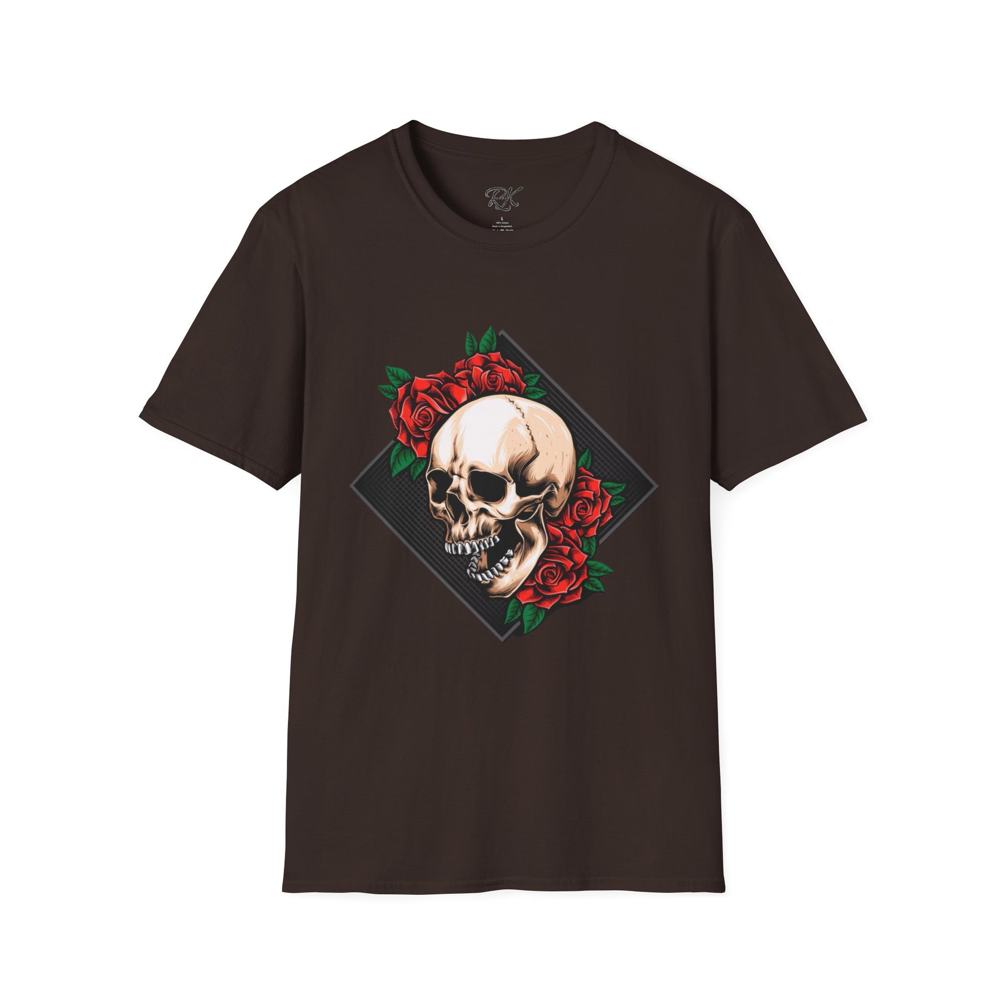 Skull and Roses T-Shirt | Edgy Unisex Softstyle Tee for Music Lovers, Halloween, Casual Wear, Gift Idea, Streetwear