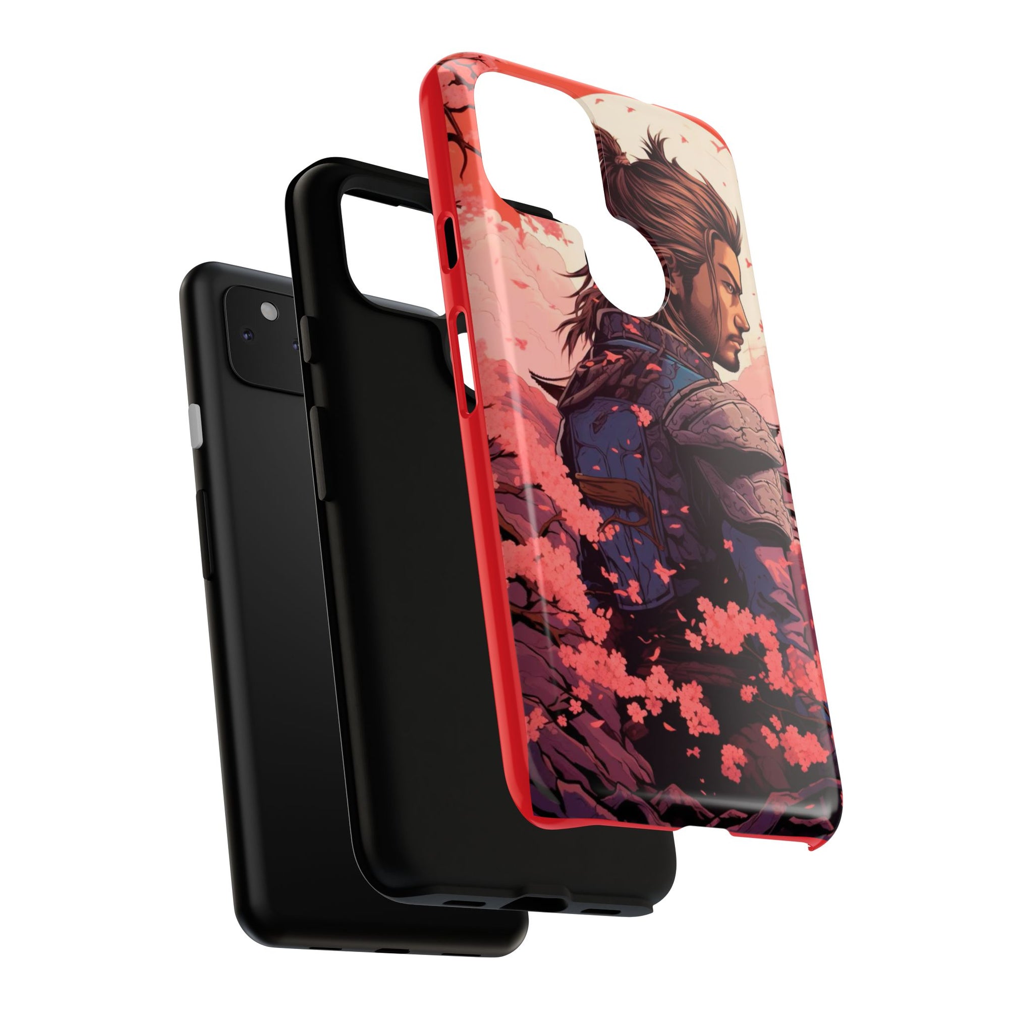Samurai Phone Case, Tough Cases for Men, Cherry Blossom Art, Gift for Anime Fans, Unique Phone Accessory, Stylish Protection