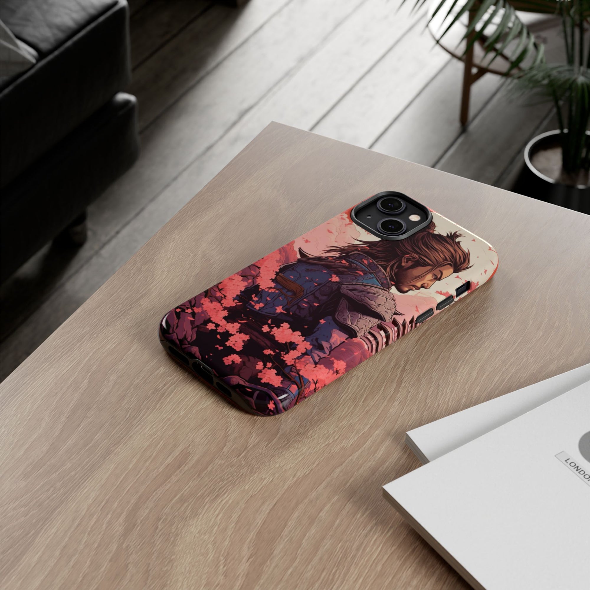 Samurai Phone Case, Tough Cases for Men, Cherry Blossom Art, Gift for Anime Fans, Unique Phone Accessory, Stylish Protection