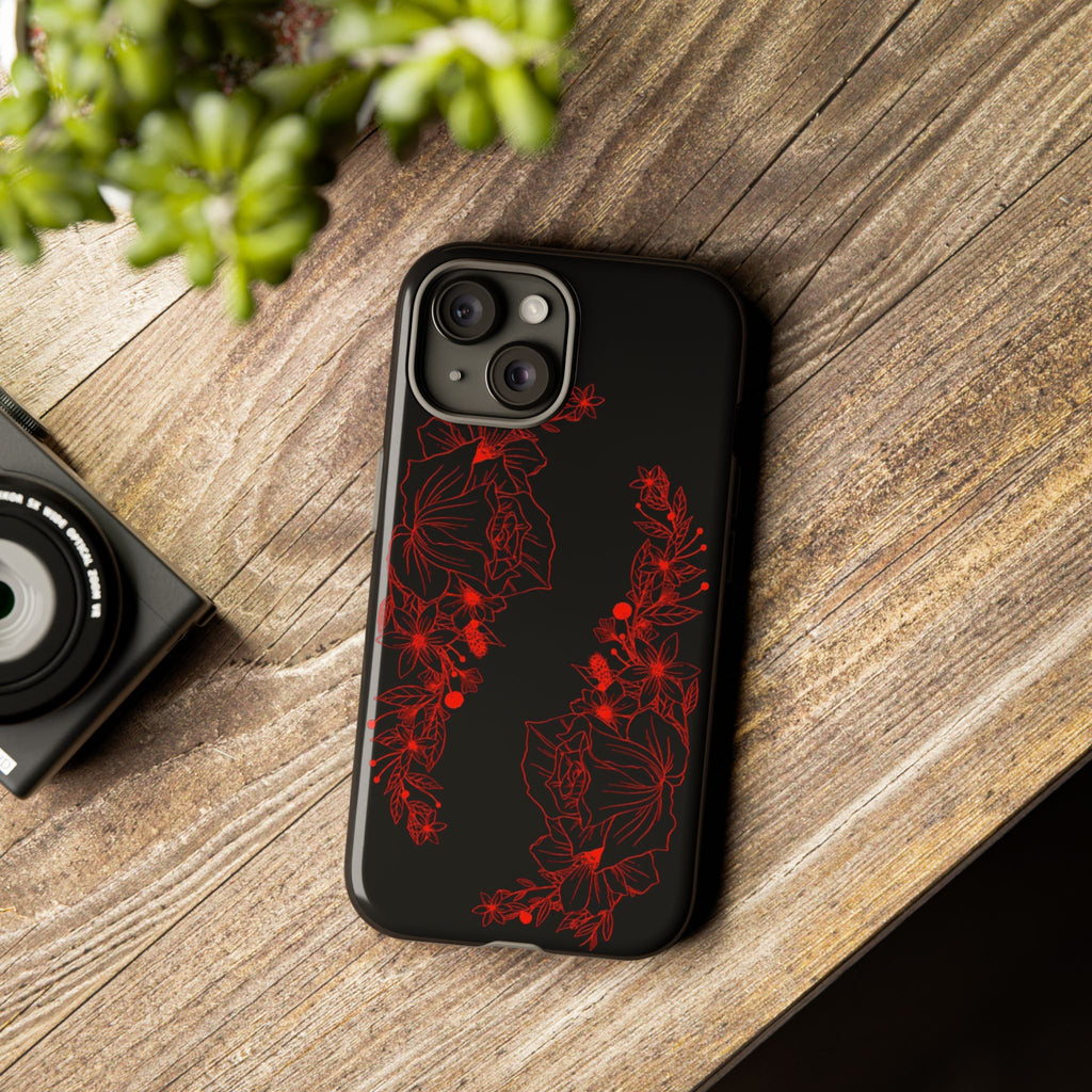 Stylish Floral Phone Case, Tough Phone Cover, Floral Design Case, Gift for Her, Black Phone Accessories