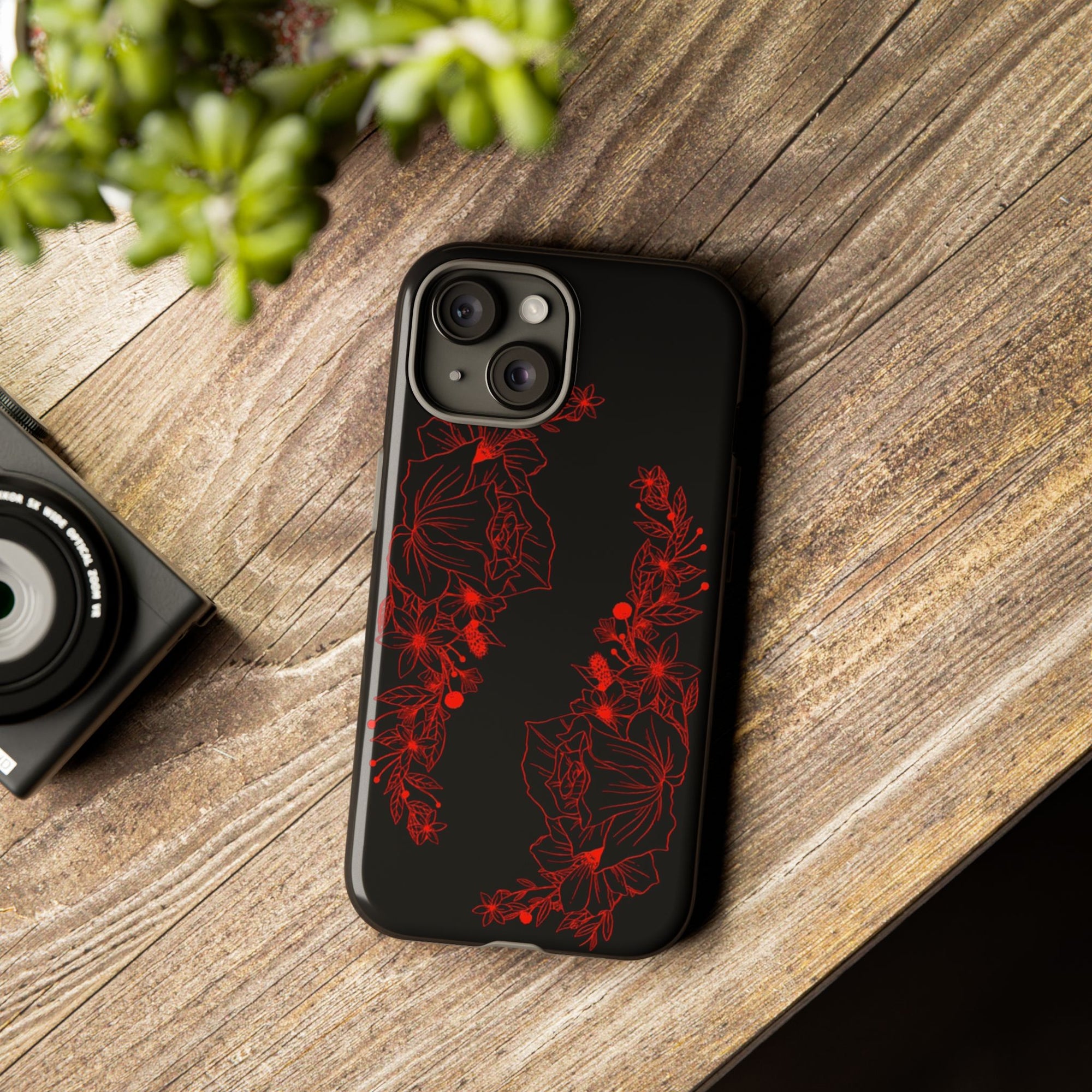 Stylish Floral Phone Case, Tough Phone Cover, Floral Design Case, Gift for Her, Black Phone Accessories