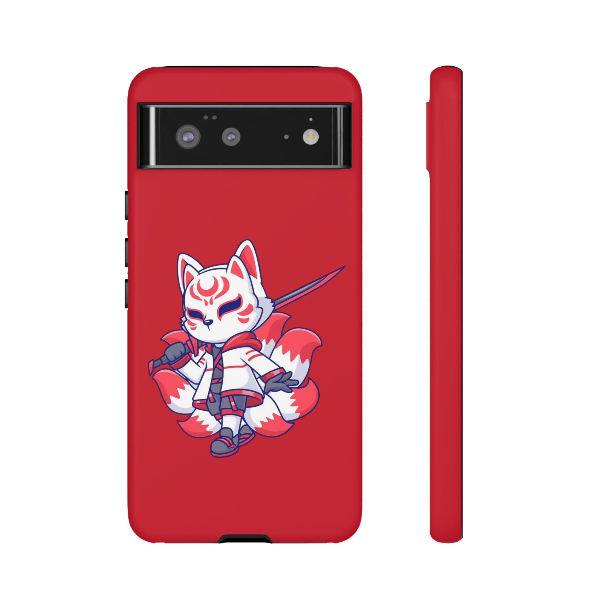 Anime-Inspired Tough Phone Case, Kawaii Fox Design, Gift for Gamers, Cute Phone Accessories, Red Phone Cover, Cosplay Merchandise