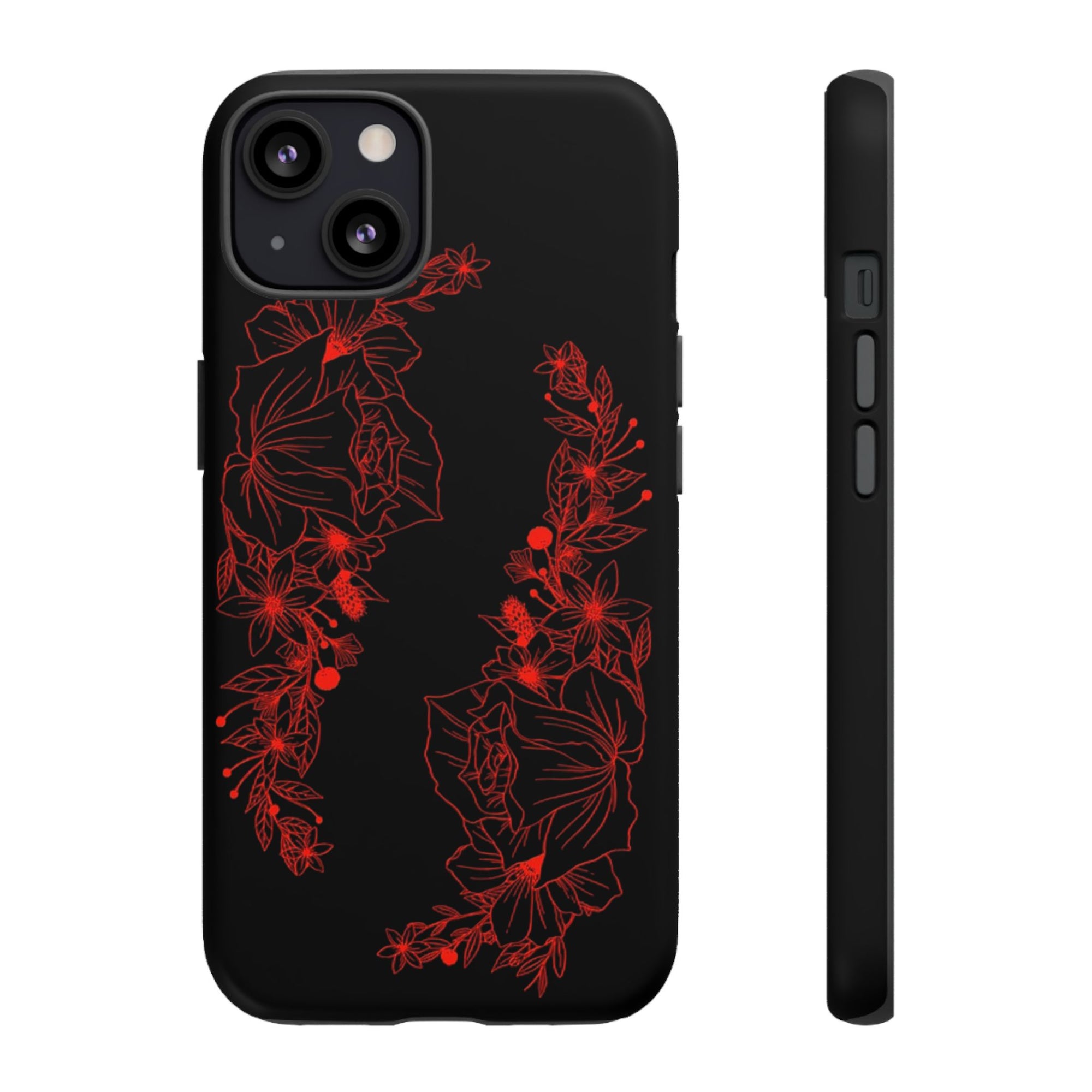 Stylish Floral Phone Case, Tough Phone Cover, Floral Design Case, Gift for Her, Black Phone Accessories