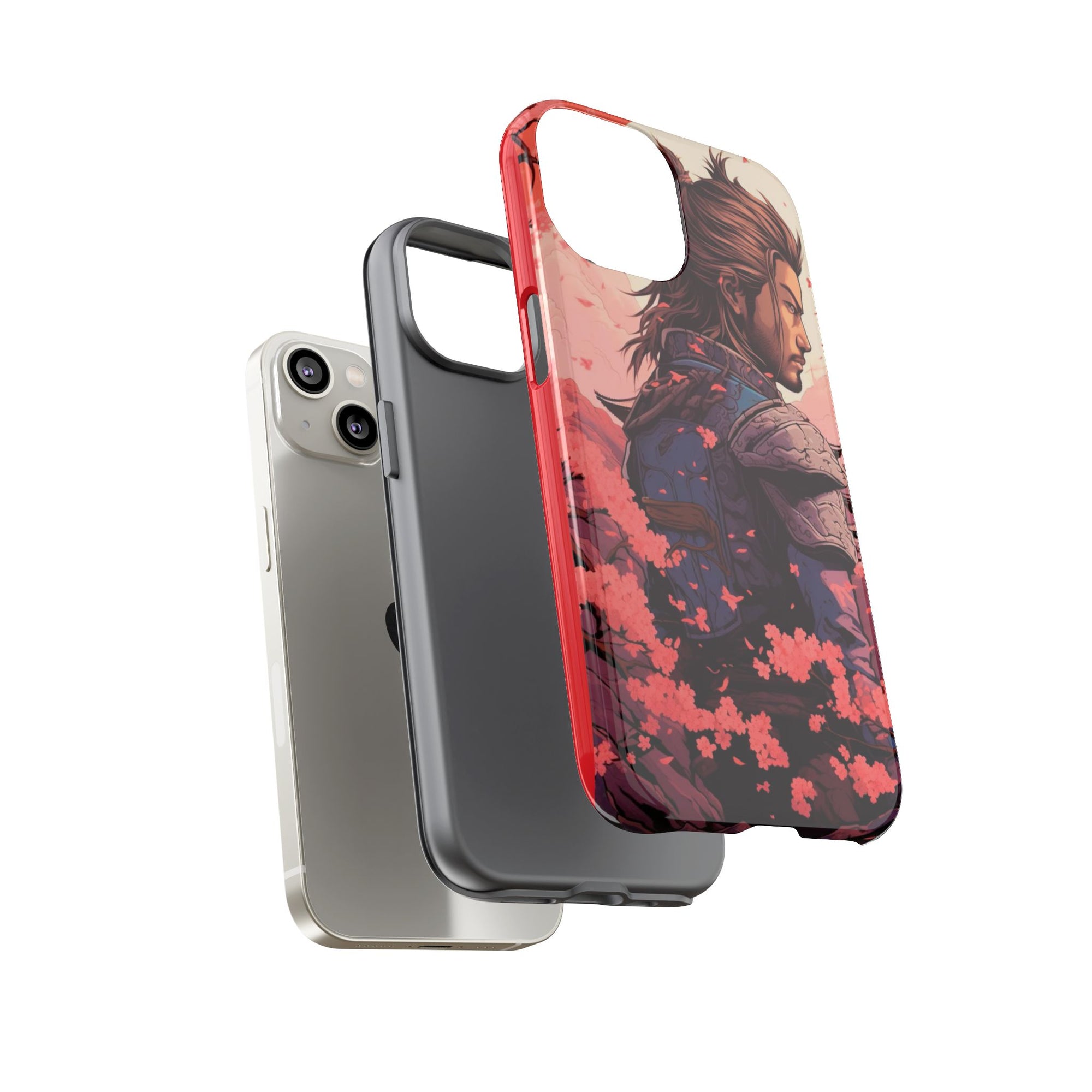 Samurai Phone Case, Tough Cases for Men, Cherry Blossom Art, Gift for Anime Fans, Unique Phone Accessory, Stylish Protection