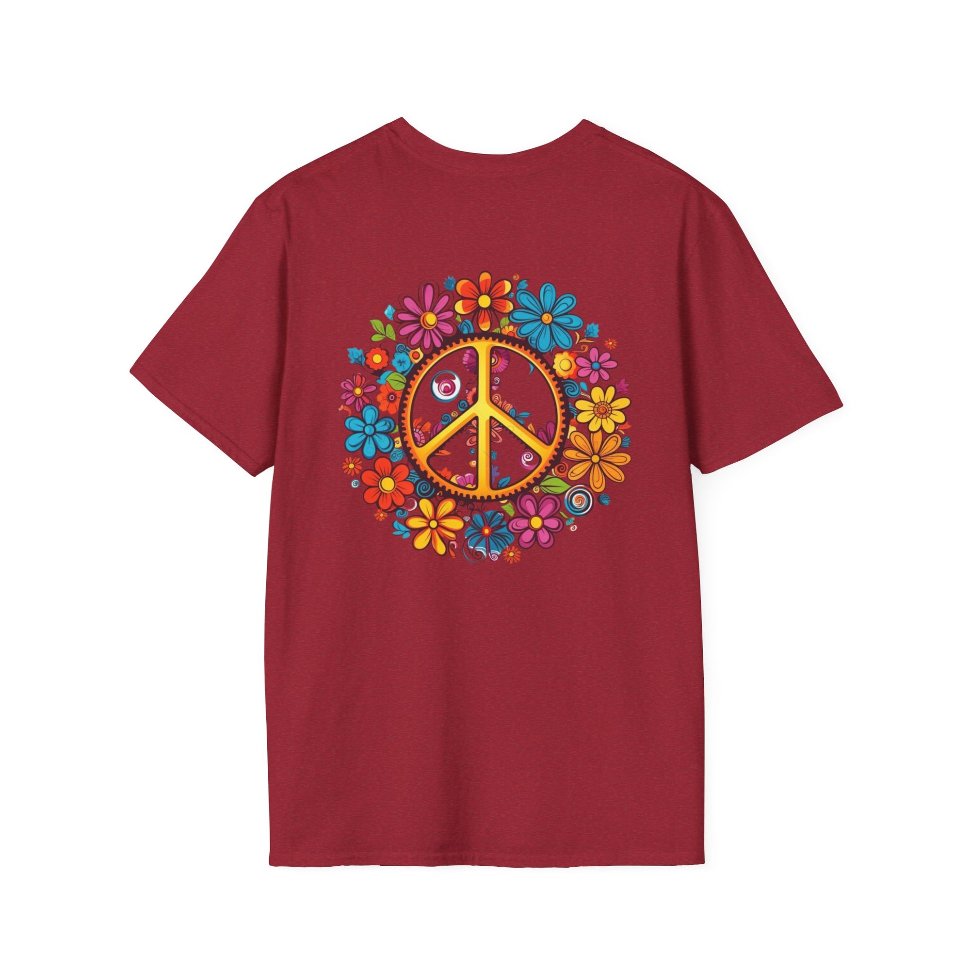 Bohemian Floral T-Shirt, Hippie Shirt, Peace Sign Tee, Gift for Festival Lovers, Artistic Apparel, Unisex Graphic Tee