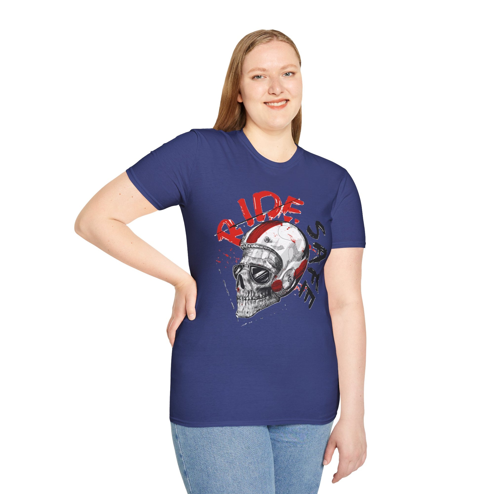 Ride Safe Skull T-Shirt | Unisex Softstyle Tee for Bikers | Perfect for Motorcyclists, Casual Wear, Gifts, and Events