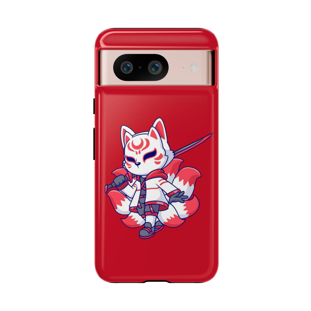 Anime-Inspired Tough Phone Case, Kawaii Fox Design, Gift for Gamers, Cute Phone Accessories, Red Phone Cover, Cosplay Merchandise
