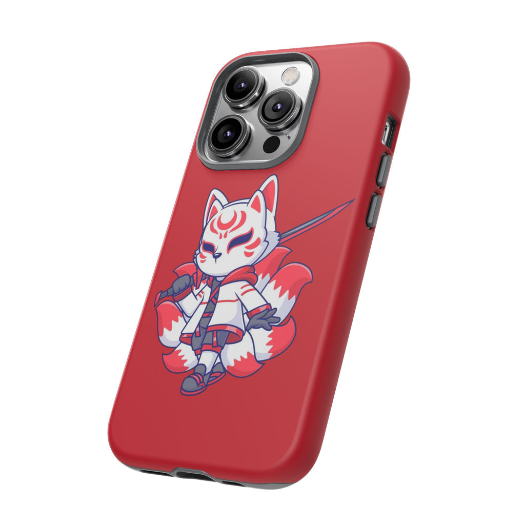 Anime-Inspired Tough Phone Case, Kawaii Fox Design, Gift for Gamers, Cute Phone Accessories, Red Phone Cover, Cosplay Merchandise