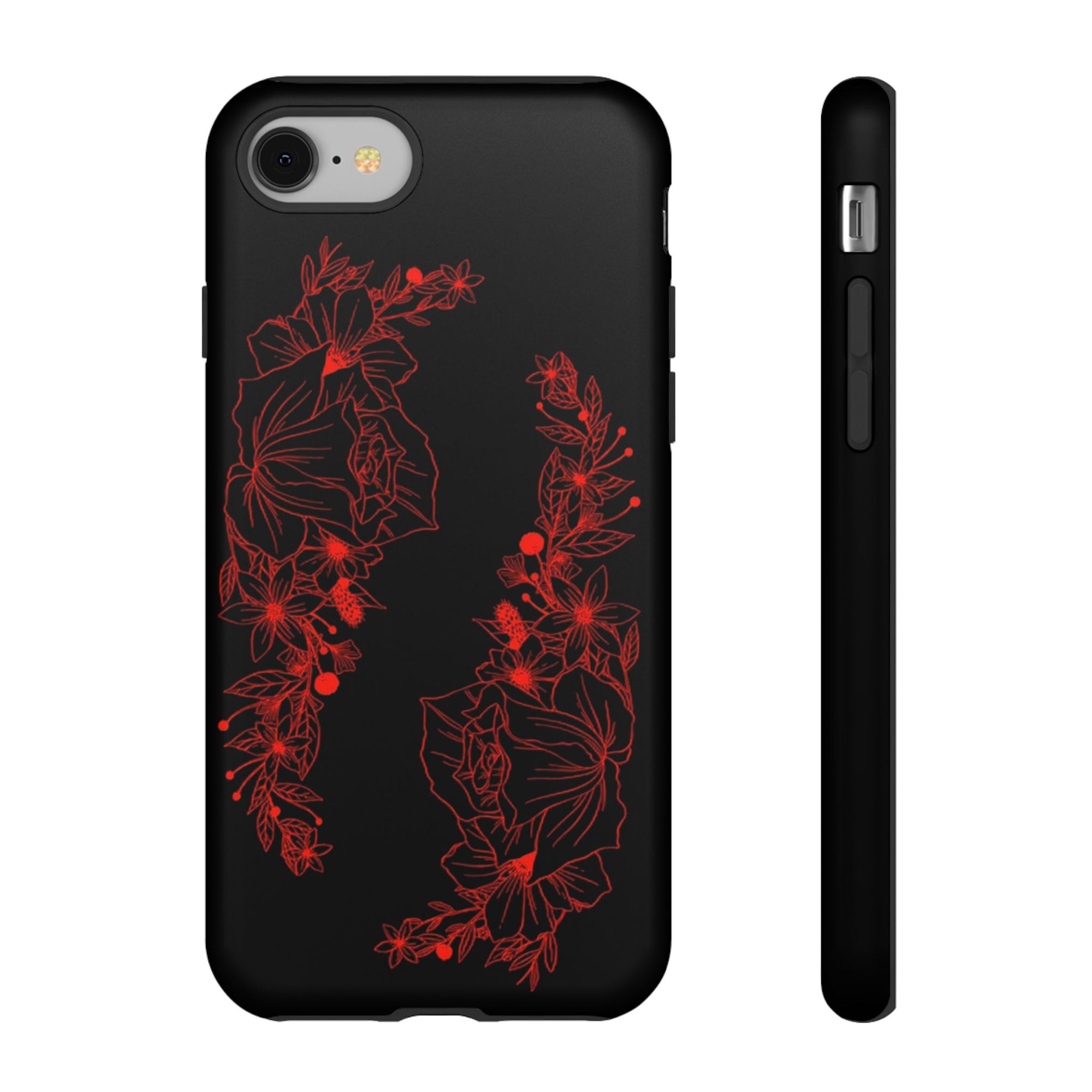 Stylish Floral Phone Case, Tough Phone Cover, Floral Design Case, Gift for Her, Black Phone Accessories