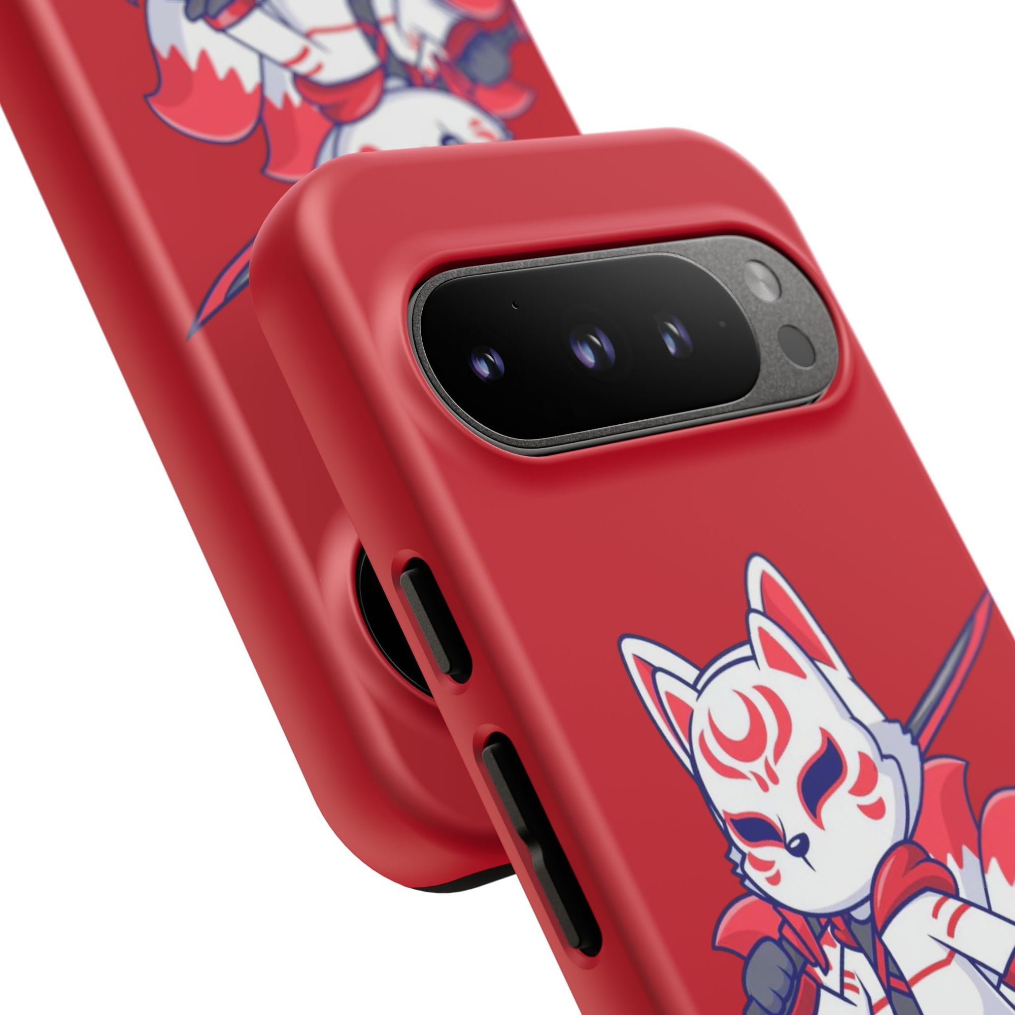 Anime-Inspired Tough Phone Case, Kawaii Fox Design, Gift for Gamers, Cute Phone Accessories, Red Phone Cover, Cosplay Merchandise