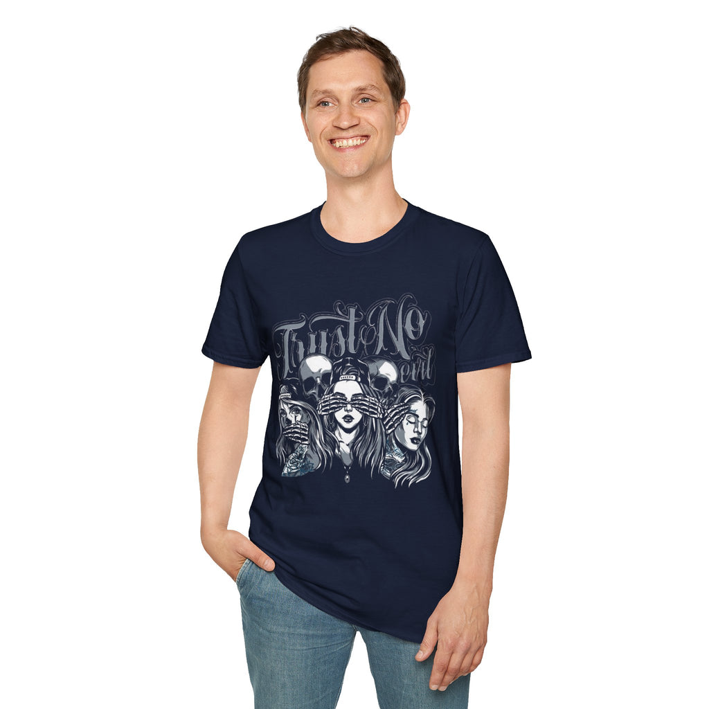No Evil Graphic Unisex Softstyle T-Shirt, Boho Tee, Spiritual Gift, Protest Apparel, Awareness Shirt, Casual Fashion