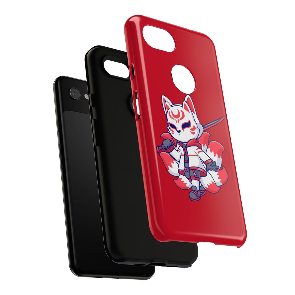 Anime-Inspired Tough Phone Case, Kawaii Fox Design, Gift for Gamers, Cute Phone Accessories, Red Phone Cover, Cosplay Merchandise