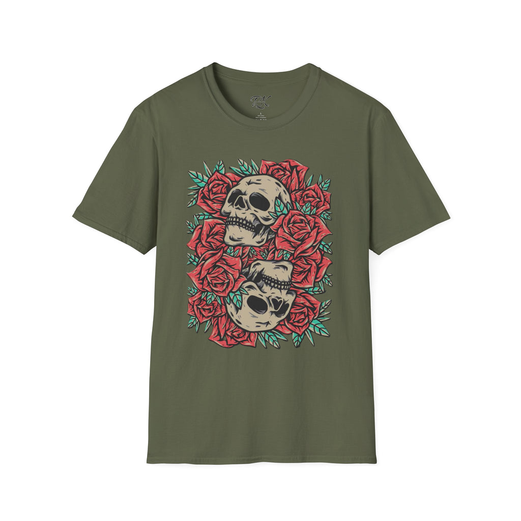 Skull & Roses Graphic T-Shirt | Edgy Casual Wear, Halloween Outfit, Gift for Friends, Festival Style, Unisex Shirt