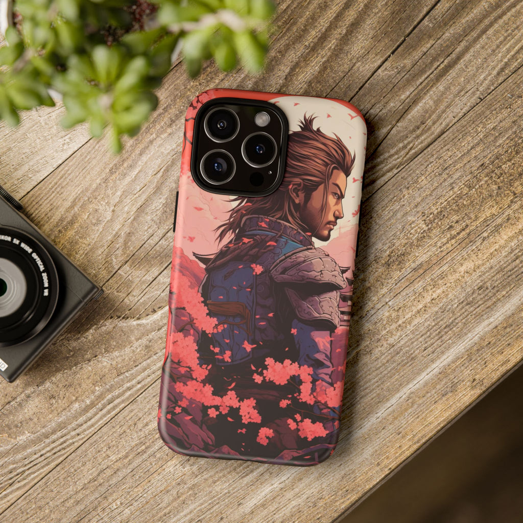 Samurai Phone Case, Tough Cases for Men, Cherry Blossom Art, Gift for Anime Fans, Unique Phone Accessory, Stylish Protection