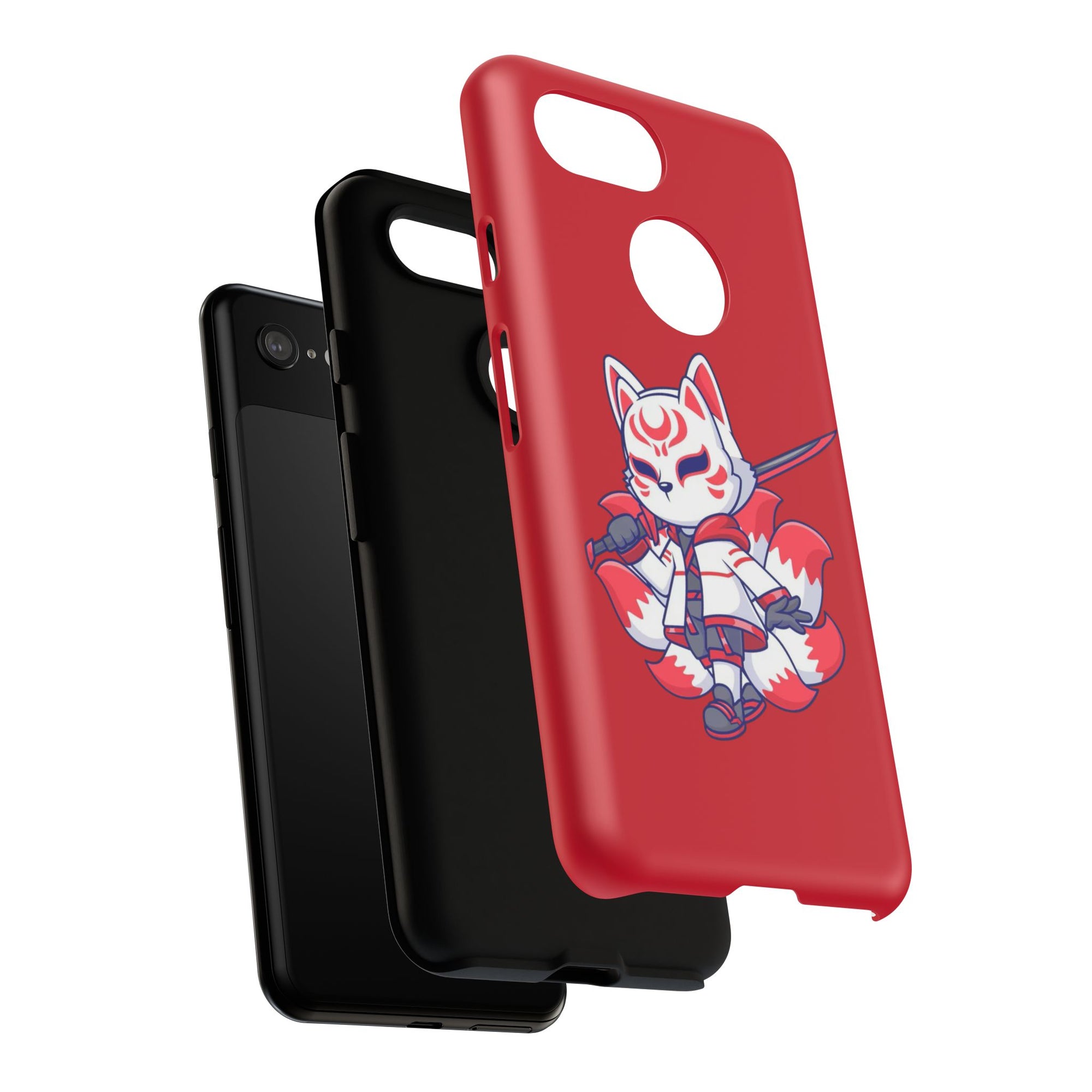 Anime-Inspired Tough Phone Case, Kawaii Fox Design, Gift for Gamers, Cute Phone Accessories, Red Phone Cover, Cosplay Merchandise