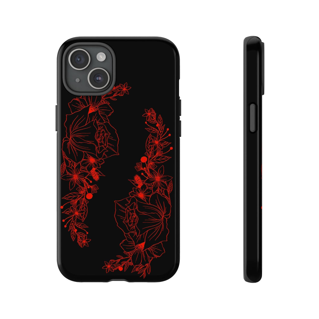 Stylish Floral Phone Case, Tough Phone Cover, Floral Design Case, Gift for Her, Black Phone Accessories