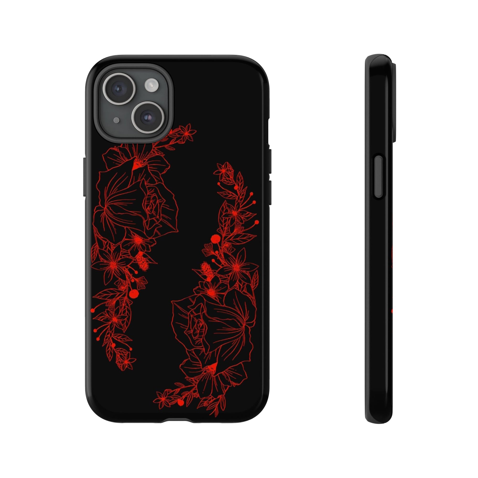 Stylish Floral Phone Case, Tough Phone Cover, Floral Design Case, Gift for Her, Black Phone Accessories