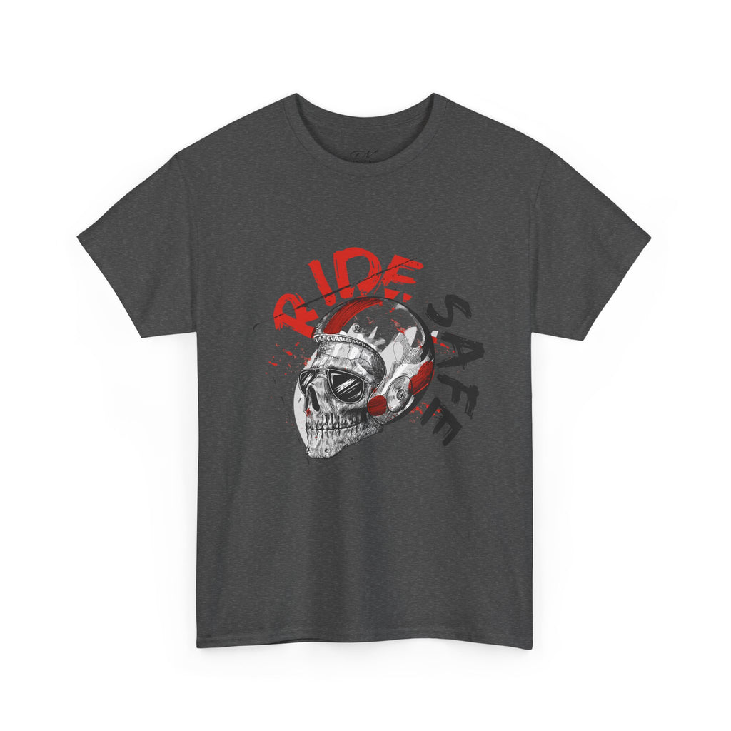 Skull Themed Ride Safe Tee, Unisex Heavy Cotton T-Shirt, Motorcycle Tee, Biker Apparel, Gift for Riders, Casual Wear