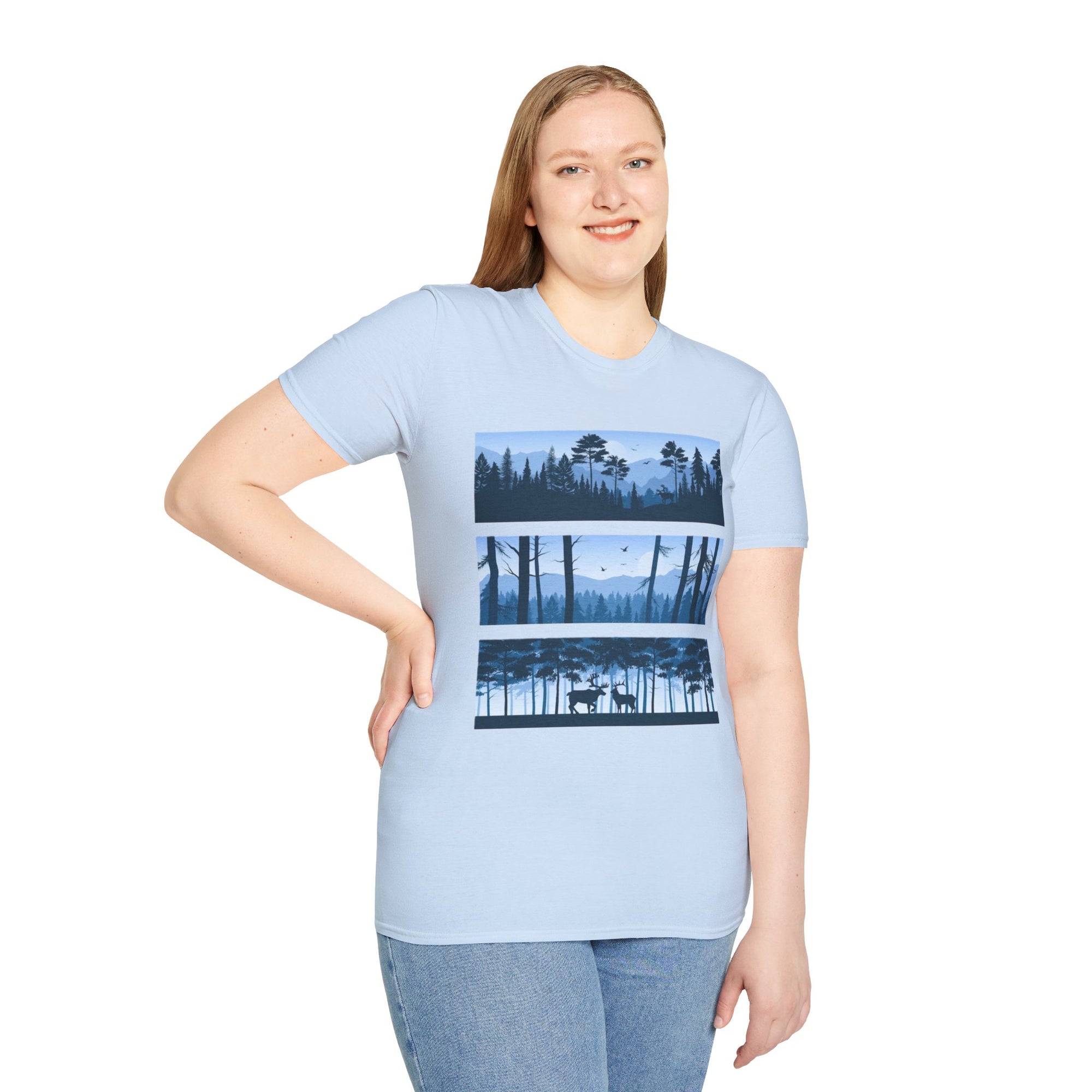 Mountain Landscape Unisex Softstyle T-Shirt | Nature Lover Gift, Outdoor Adventure Tee, Relaxed Fit, Casual Wear, Camping Shirt