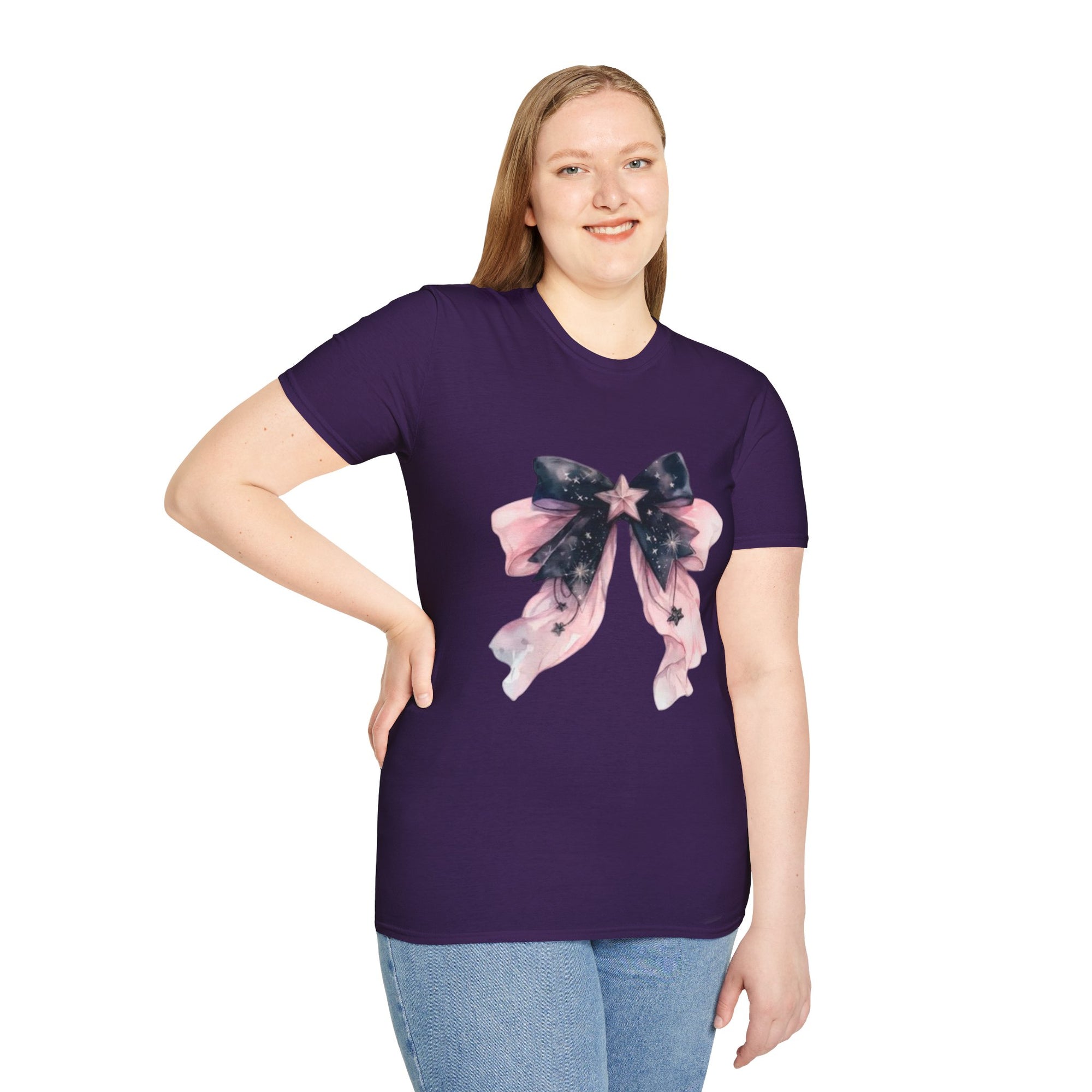 Whimsical Starry Bow T-Shirt, Cute Graphic Tee, Casual Wear, Gift for Her, Summer Fashion, Birthday Present
