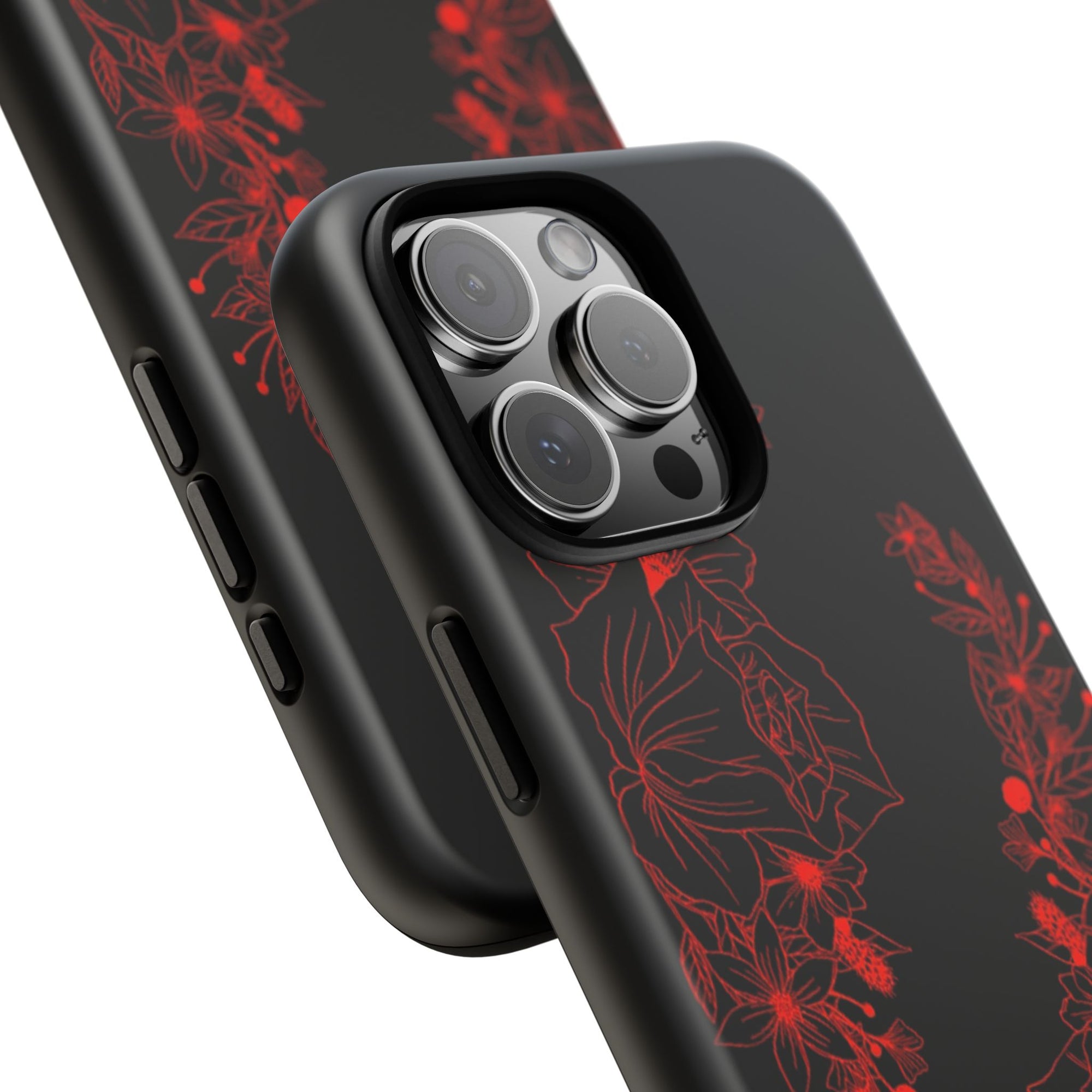Stylish Floral Phone Case, Tough Phone Cover, Floral Design Case, Gift for Her, Black Phone Accessories