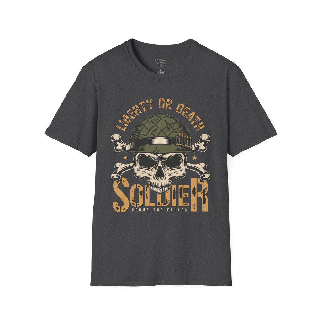 Liberty or Death Skull Soldier T-Shirt, Military Apparel, Unisex Graphic Tee, Veteran Gift, Casual Wear, Outdoor Adventure